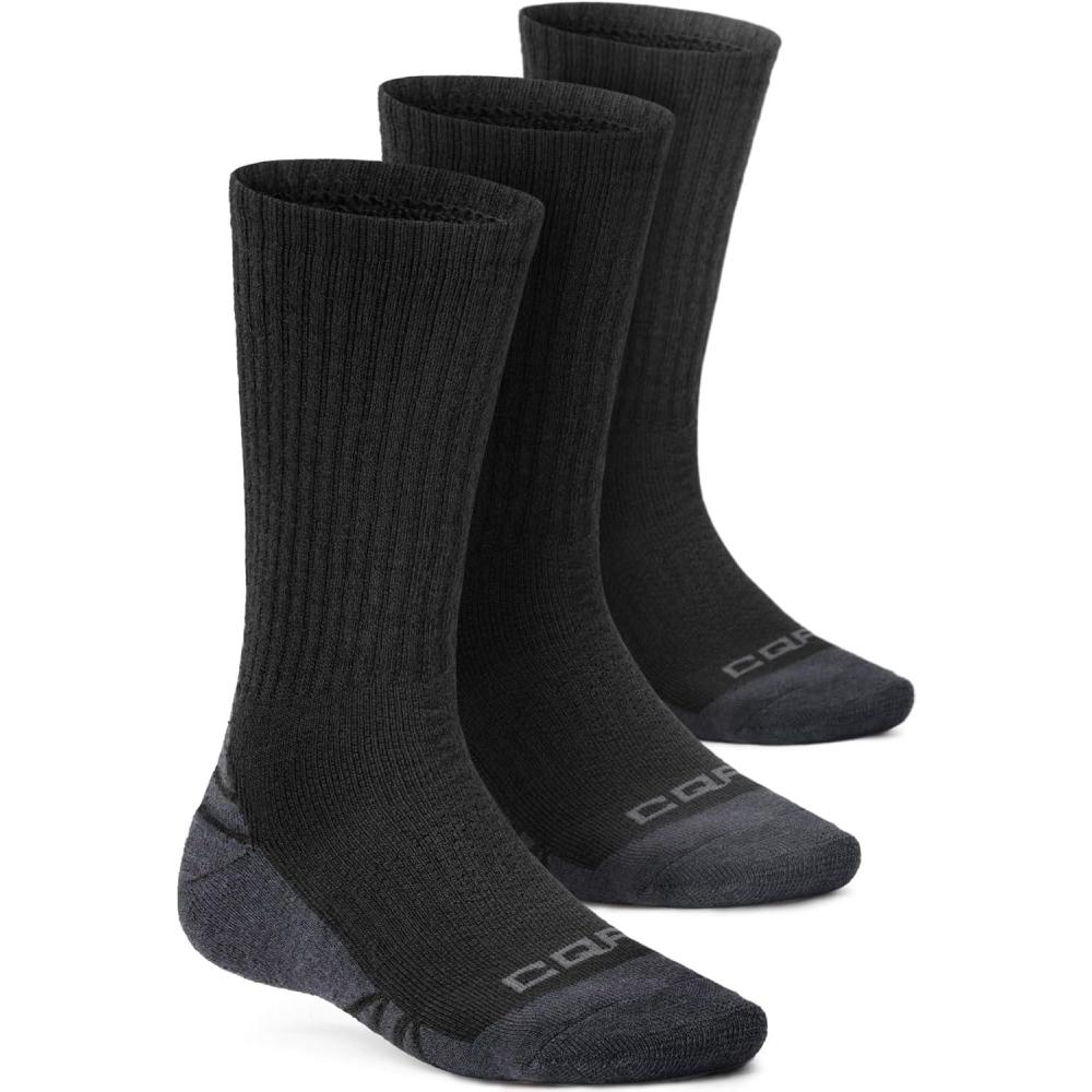 imageCQR 3 Pack Men and Women Wool Hiking Mid Calf Crew Socks Moisture Wicking Breathable Outdoor Tactical Cushion boot SocksRex Arc 10in Black