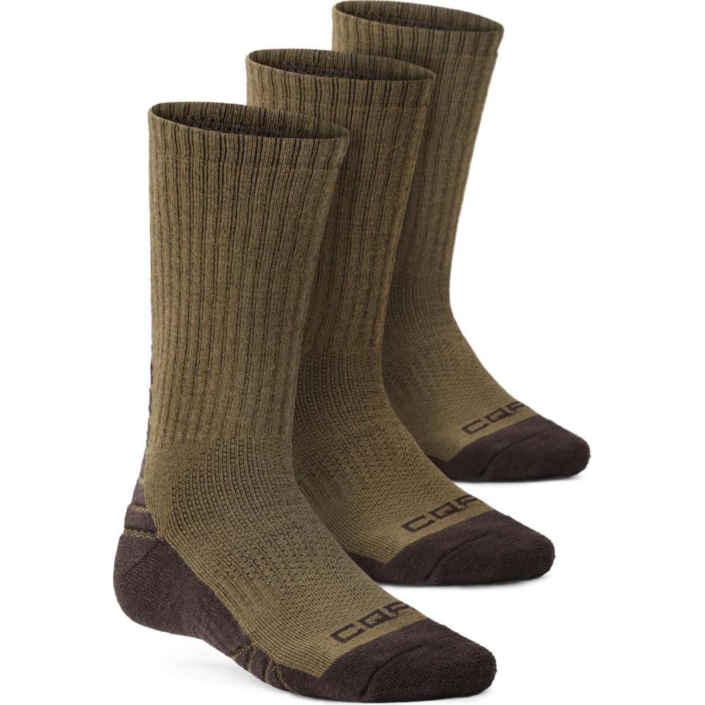 imageCQR 3 Pack Men and Women Wool Hiking Mid Calf Crew Socks Moisture Wicking Breathable Outdoor Tactical Cushion boot SocksRex Arc 10in Coyote Brown