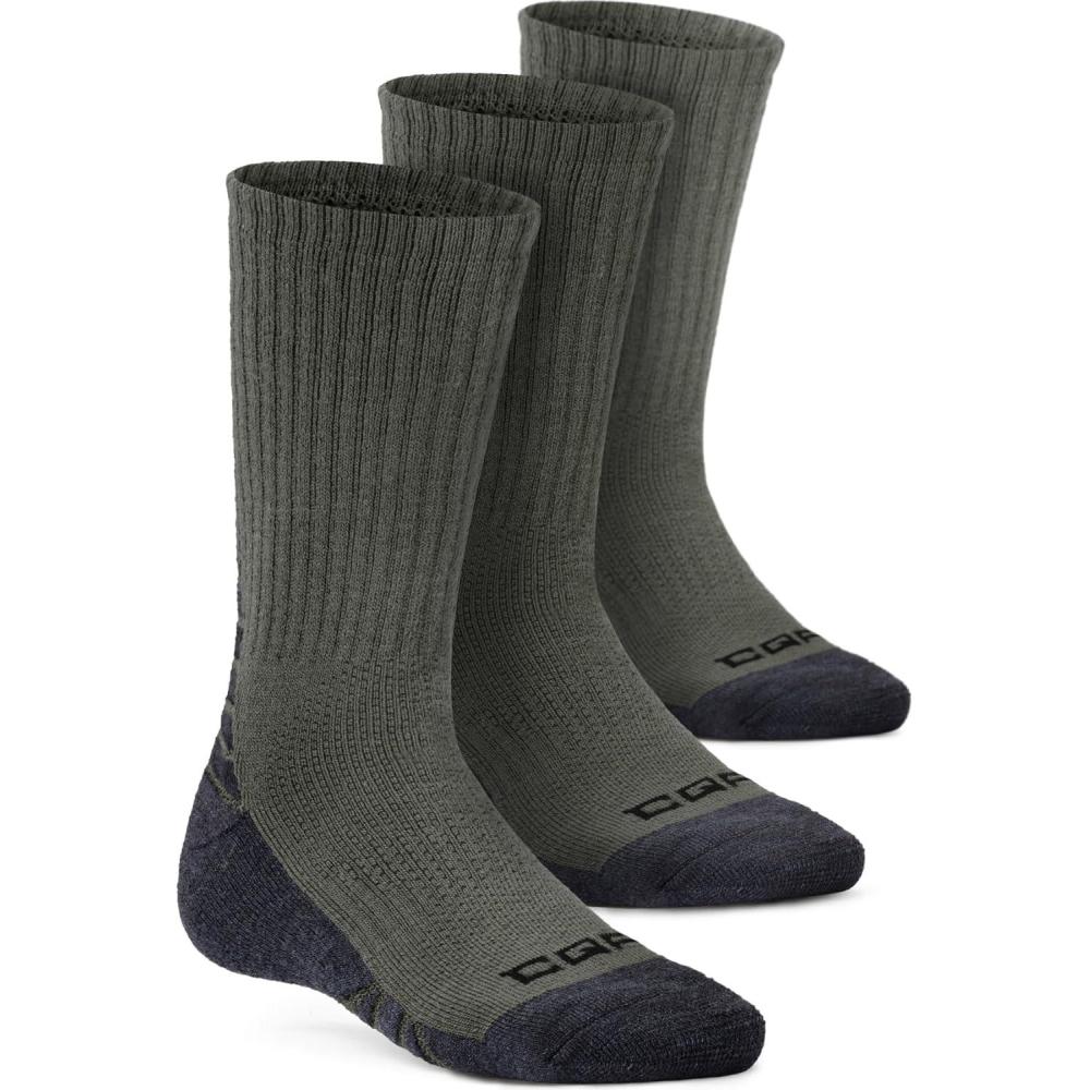 imageCQR 3 Pack Men and Women Wool Hiking Mid Calf Crew Socks Moisture Wicking Breathable Outdoor Tactical Cushion boot SocksRex Arc 10in Soil Green