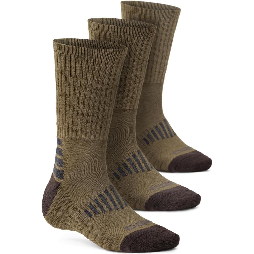 imageCQR 3 Pack Men and Women Wool Hiking Mid Calf Crew Socks Moisture Wicking Breathable Outdoor Tactical Cushion boot SocksRex Boot 10in Coyote Brown