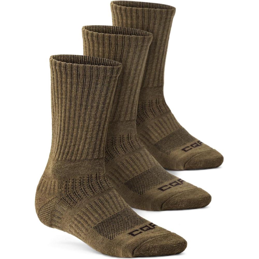 imageCQR 3 Pack Men and Women Wool Hiking Mid Calf Crew Socks Moisture Wicking Breathable Outdoor Tactical Cushion boot SocksRex Lt 85in Coyote Brown