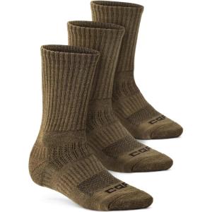 CQR 3 Pack Men and Women Wool Hiking Mid Calf Crew Socks, Moisture Wicking Breathable Outdoor Tactical Cushion boot Socks(Rex Lt 8.5in Coyote Brown)