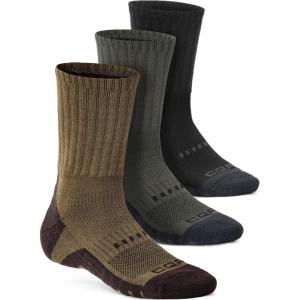 CQR 3 Pack Men and Women Wool Hiking Mid Calf Crew Socks, Moisture Wicking Breathable Outdoor Tactical Cushion boot Socks(Rex Tac 8.5in Black/Soil Green/Coyote Brown)