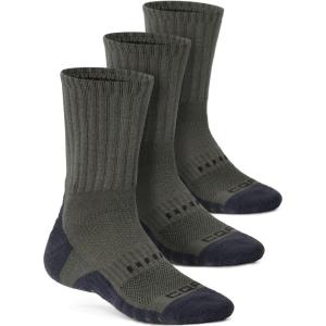 CQR 3 Pack Men and Women Wool Hiking Mid Calf Crew Socks, Moisture Wicking Breathable Outdoor Tactical Cushion boot Socks(Rex Tac 8.5in Soil Green)