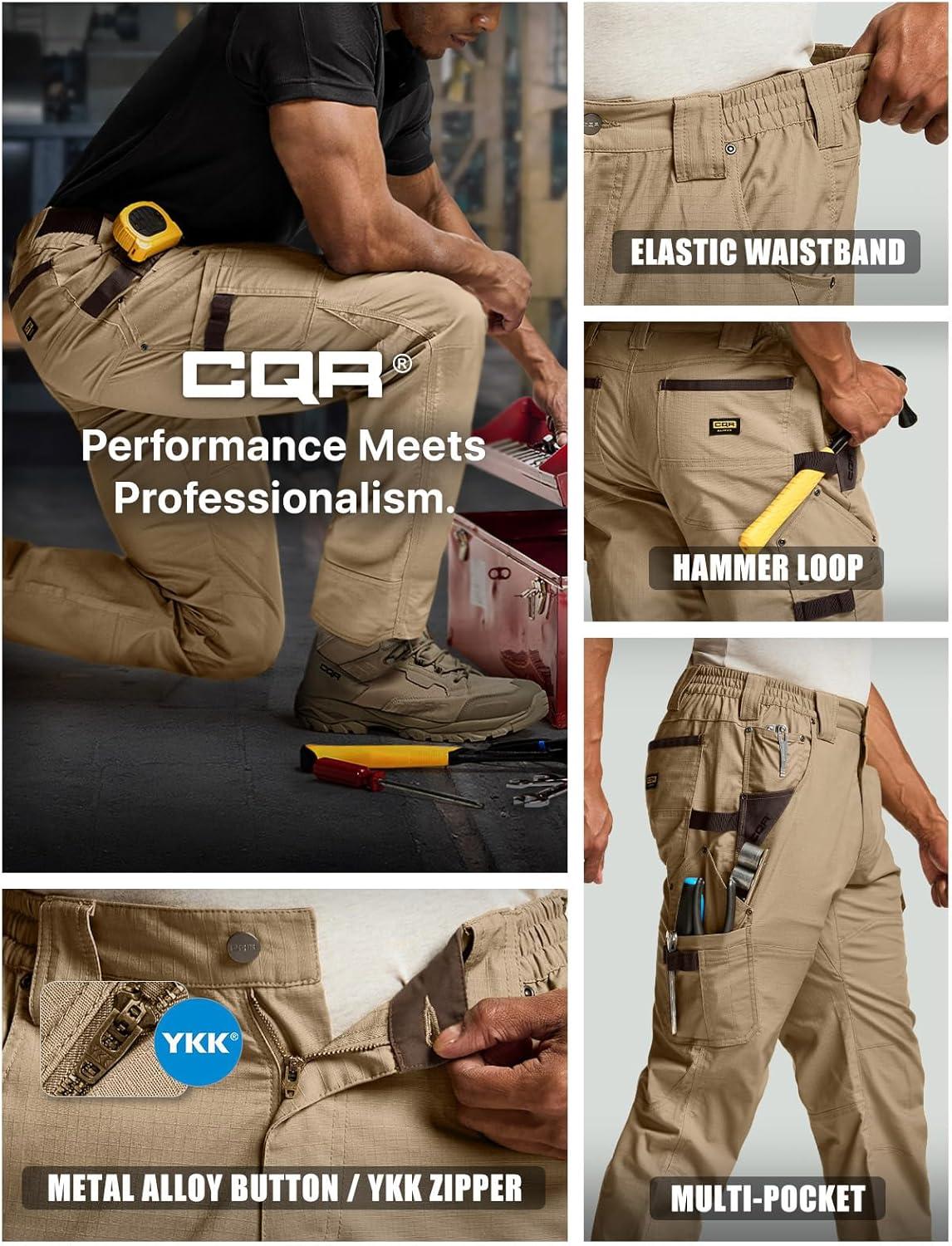 imageCQR Mens Quick Dry Work Pants Water Resistant Outdoor Tactical Pants Lightweight Stretch Cargo Hiking PantsDura Flex Pants Alamo Khaki