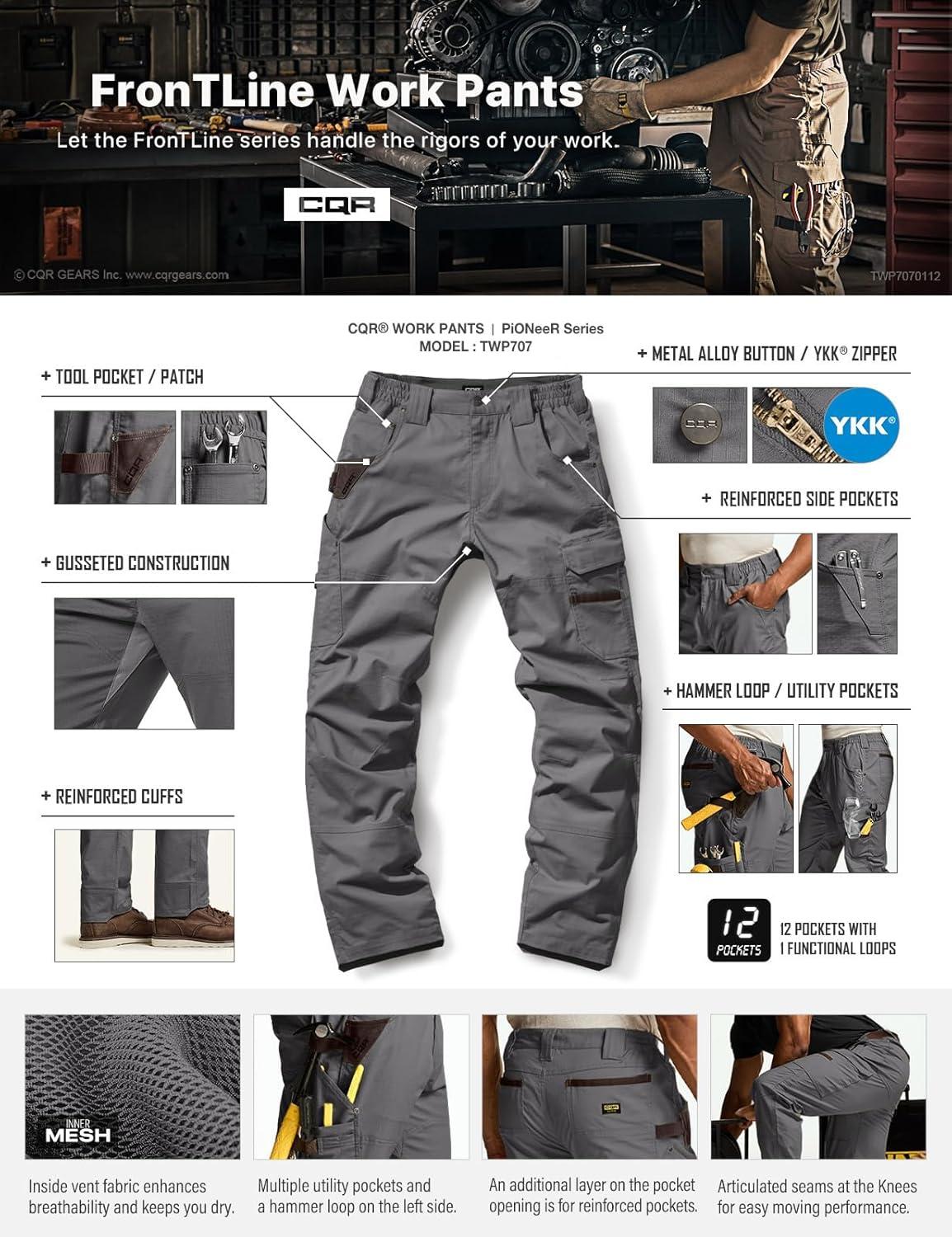 imageCQR Mens Quick Dry Work Pants Water Resistant Outdoor Tactical Pants Lightweight Stretch Cargo Hiking PantsDura Flex Pants Charcoal