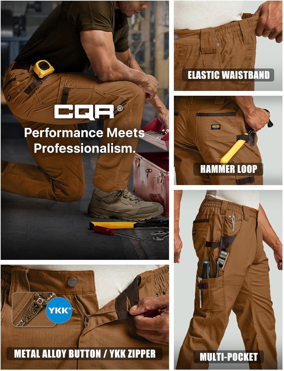 imageCQR Mens Quick Dry Work Pants Water Resistant Outdoor Tactical Pants Lightweight Stretch Cargo Hiking PantsDura Flex Pants Copper Brown