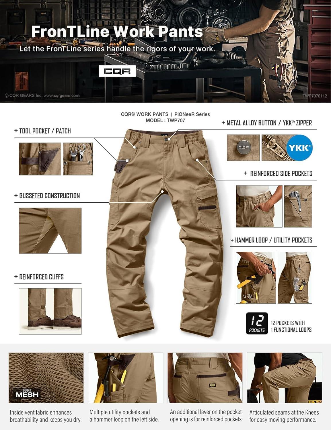 imageCQR Mens Quick Dry Work Pants Water Resistant Outdoor Tactical Pants Lightweight Stretch Cargo Hiking PantsDura Flex Pants Cougar