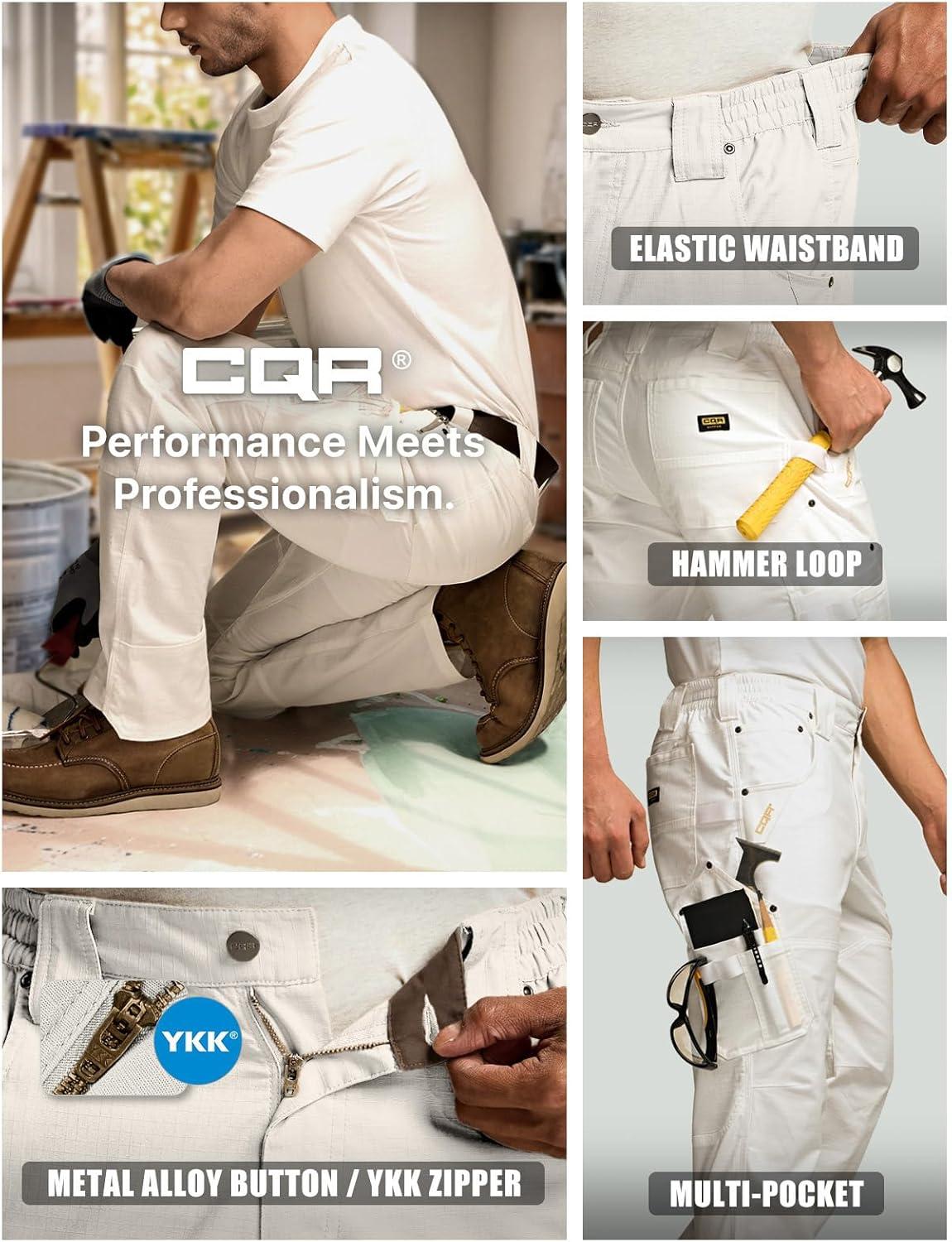 imageCQR Mens Quick Dry Work Pants Water Resistant Outdoor Tactical Pants Lightweight Stretch Cargo Hiking PantsDura Flex Pants Frosted White