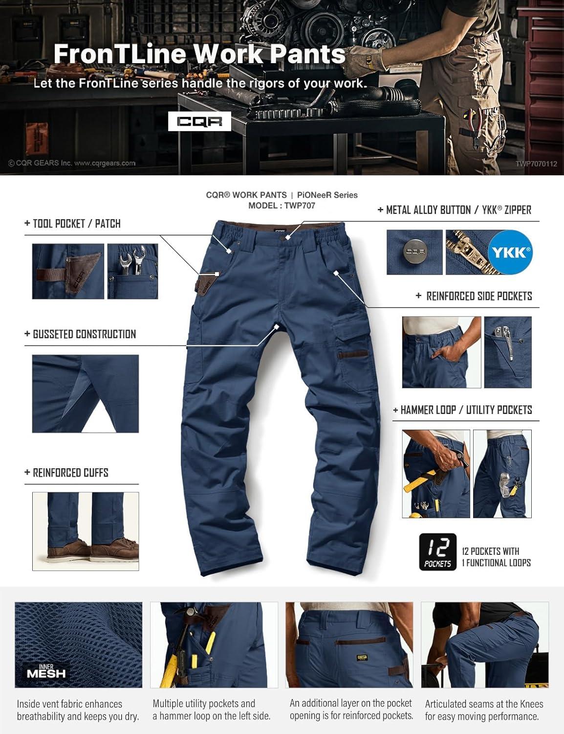 imageCQR Mens Quick Dry Work Pants Water Resistant Outdoor Tactical Pants Lightweight Stretch Cargo Hiking PantsDura Flex Pants Midnight Blue