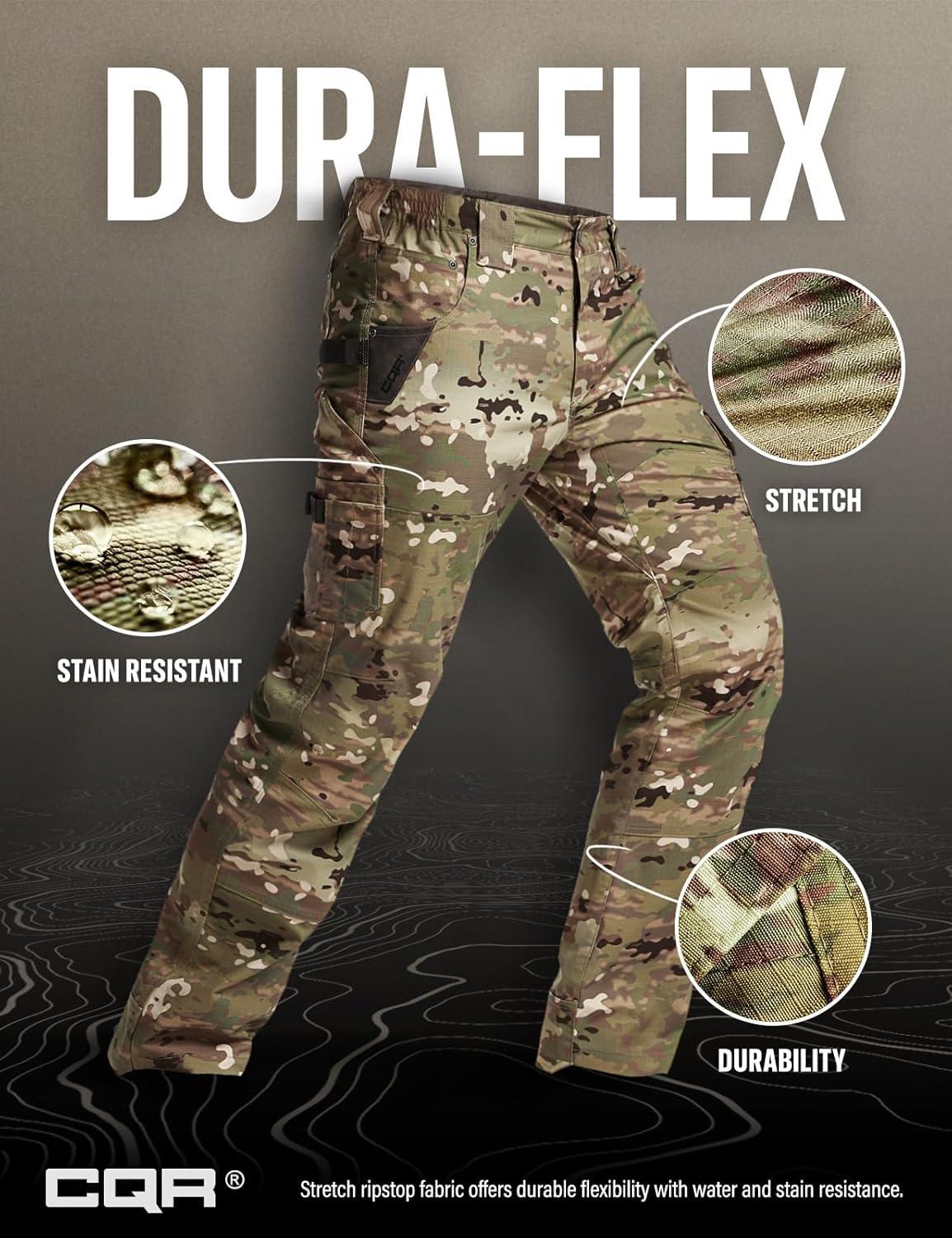 imageCQR Mens Quick Dry Work Pants Water Resistant Outdoor Tactical Pants Lightweight Stretch Cargo Hiking PantsDura Flex Utility Camo