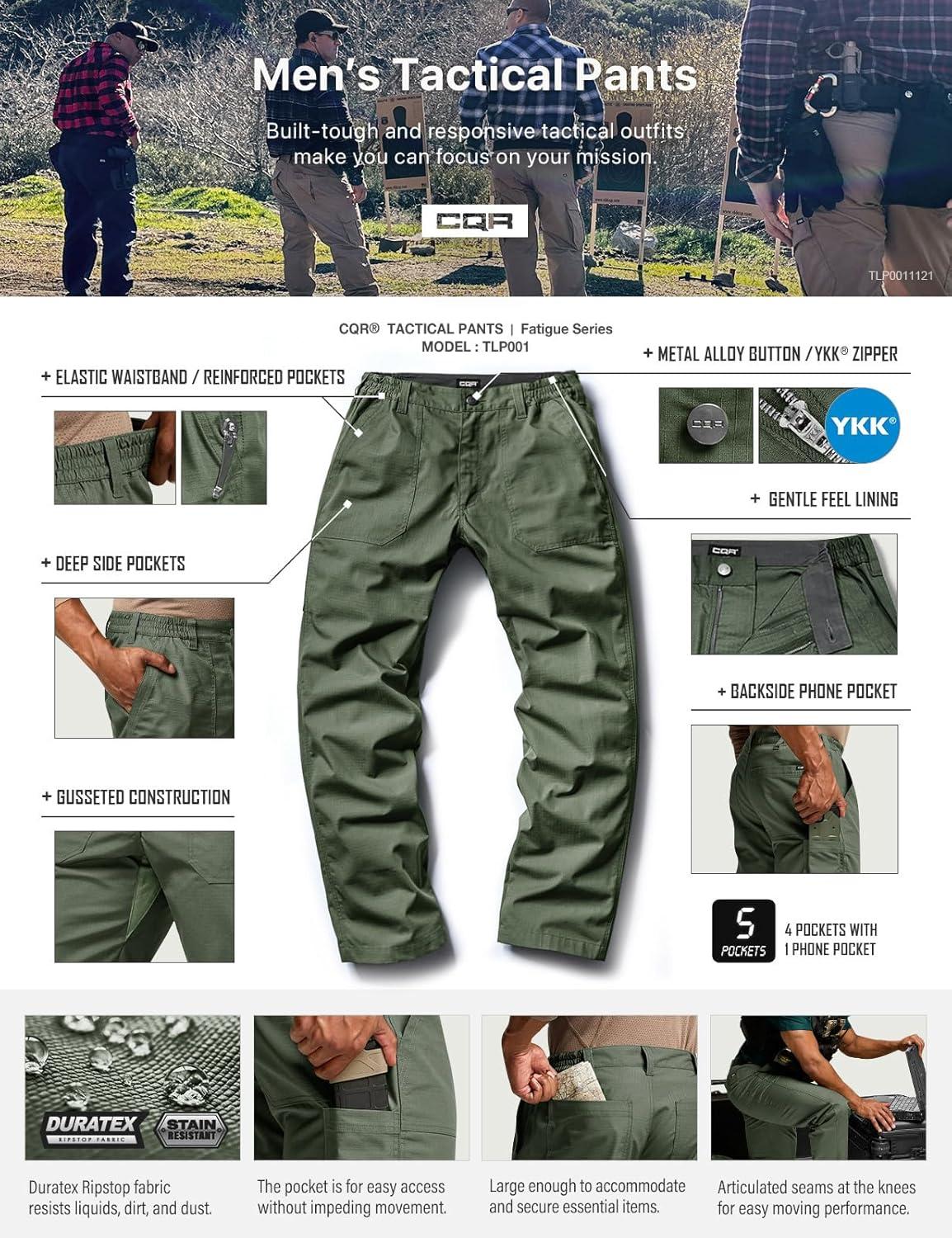 imageCQR Mens Quick Dry Work Pants Water Resistant Outdoor Tactical Pants Lightweight Stretch Cargo Hiking PantsDuratex Pants Green Kelp