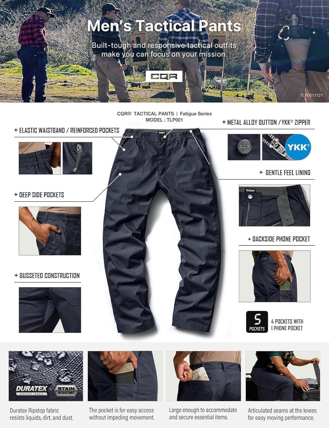 imageCQR Mens Quick Dry Work Pants Water Resistant Outdoor Tactical Pants Lightweight Stretch Cargo Hiking PantsDuratex Pants Police Navy