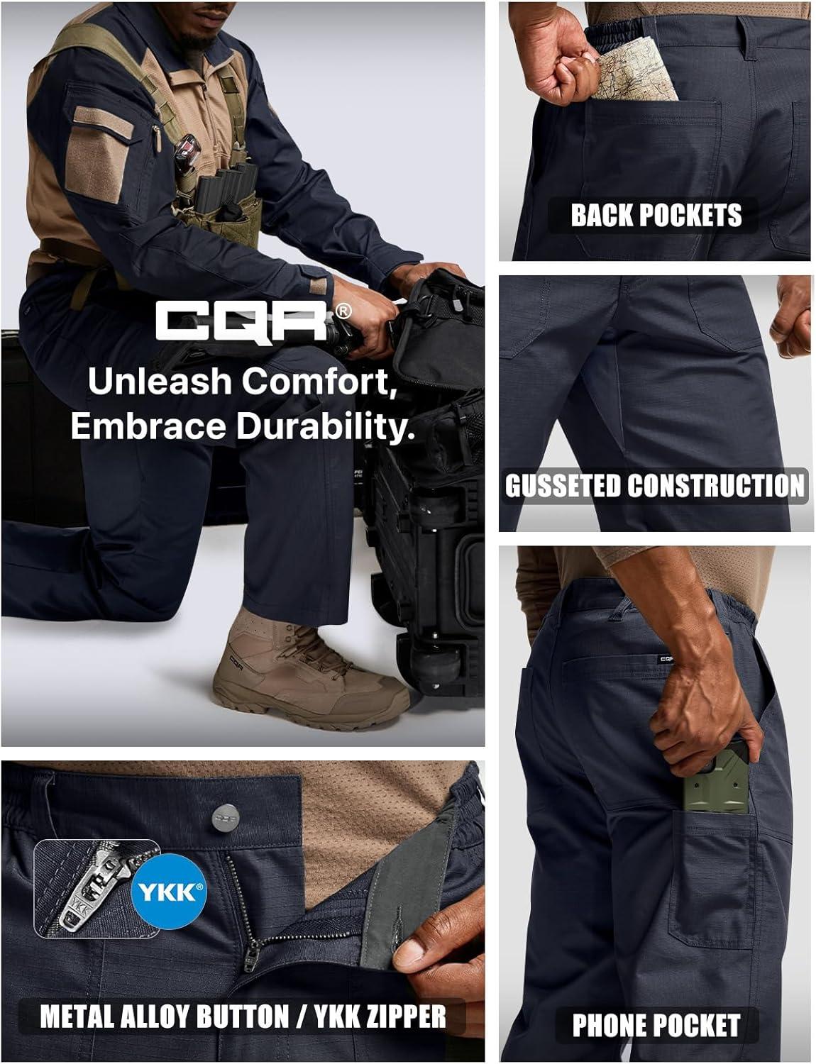 imageCQR Mens Quick Dry Work Pants Water Resistant Outdoor Tactical Pants Lightweight Stretch Cargo Hiking PantsDuratex Pants Police Navy