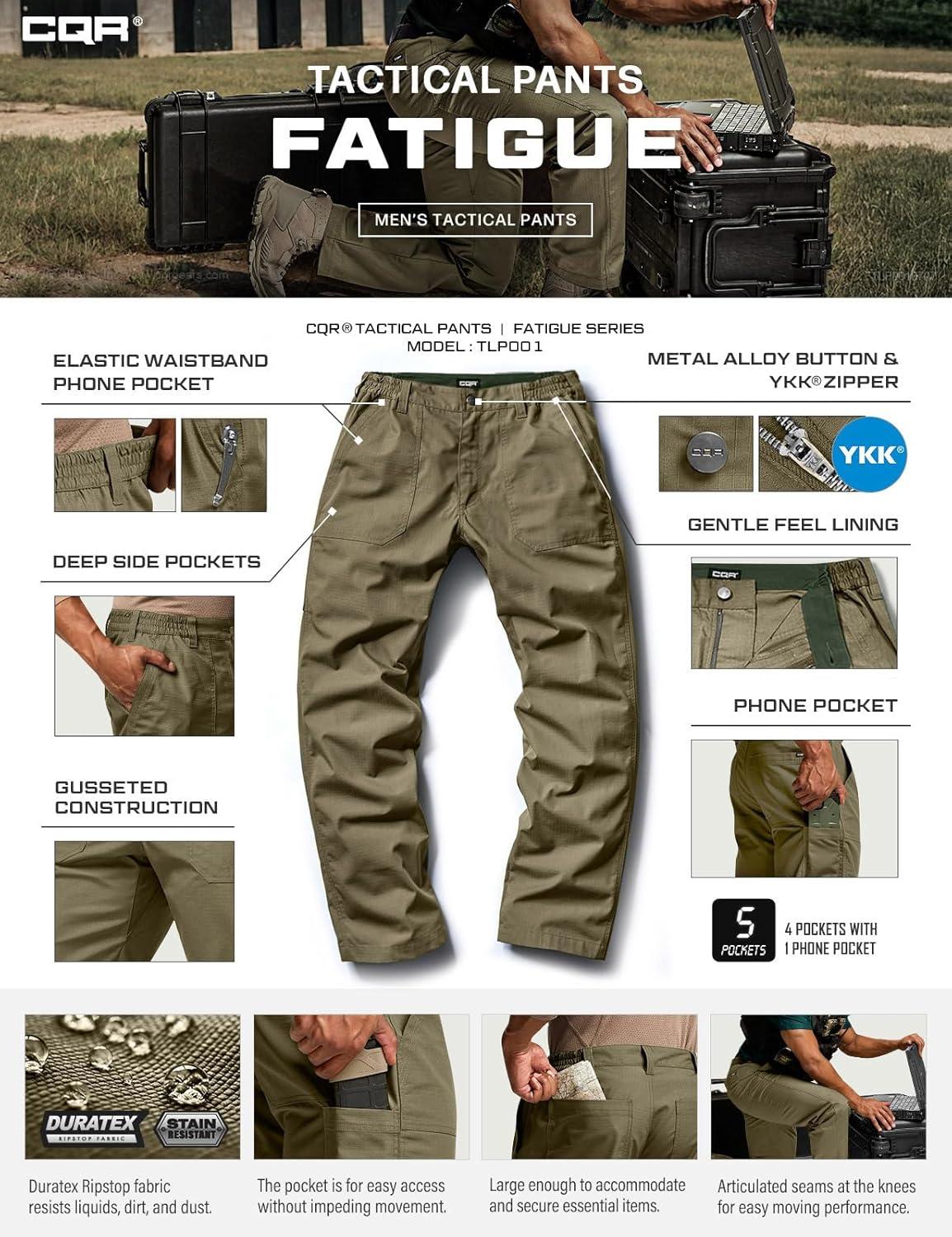 imageCQR Mens Quick Dry Work Pants Water Resistant Outdoor Tactical Pants Lightweight Stretch Cargo Hiking PantsDuratex Pants Soil Green