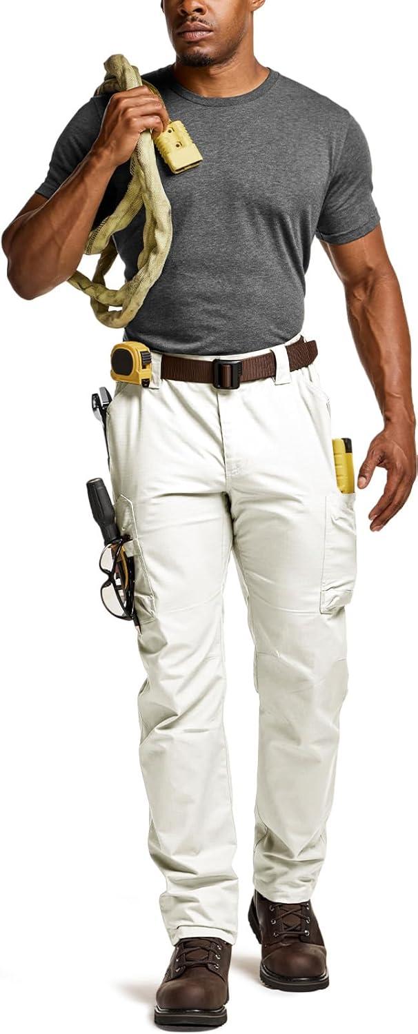 imageCQR Mens Quick Dry Work Pants Water Resistant Outdoor Tactical Pants Lightweight Stretch Cargo Hiking PantsFrontline Frosted White