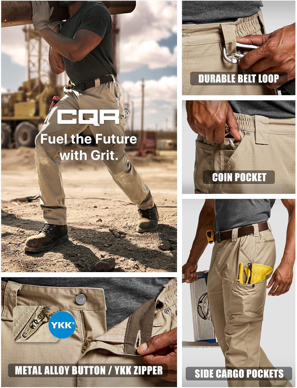 imageCQR Mens Quick Dry Work Pants Water Resistant Outdoor Tactical Pants Lightweight Stretch Cargo Hiking PantsFrontline Khaki