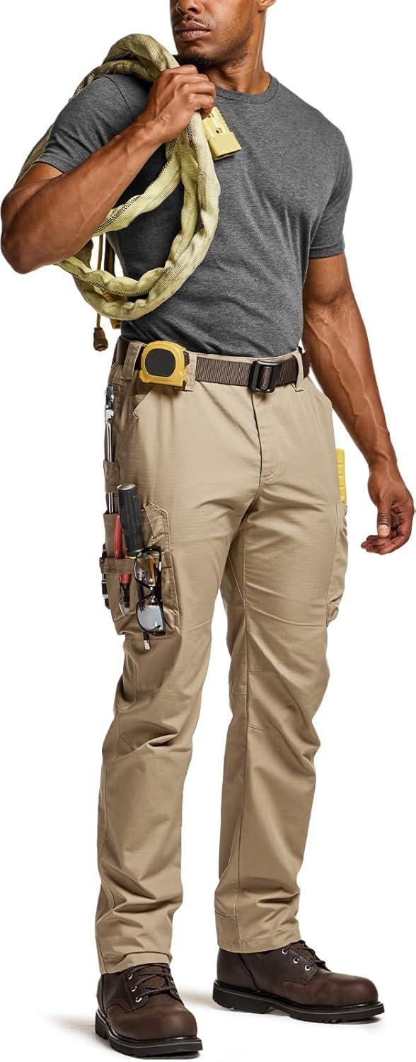 imageCQR Mens Quick Dry Work Pants Water Resistant Outdoor Tactical Pants Lightweight Stretch Cargo Hiking PantsFrontline Khaki