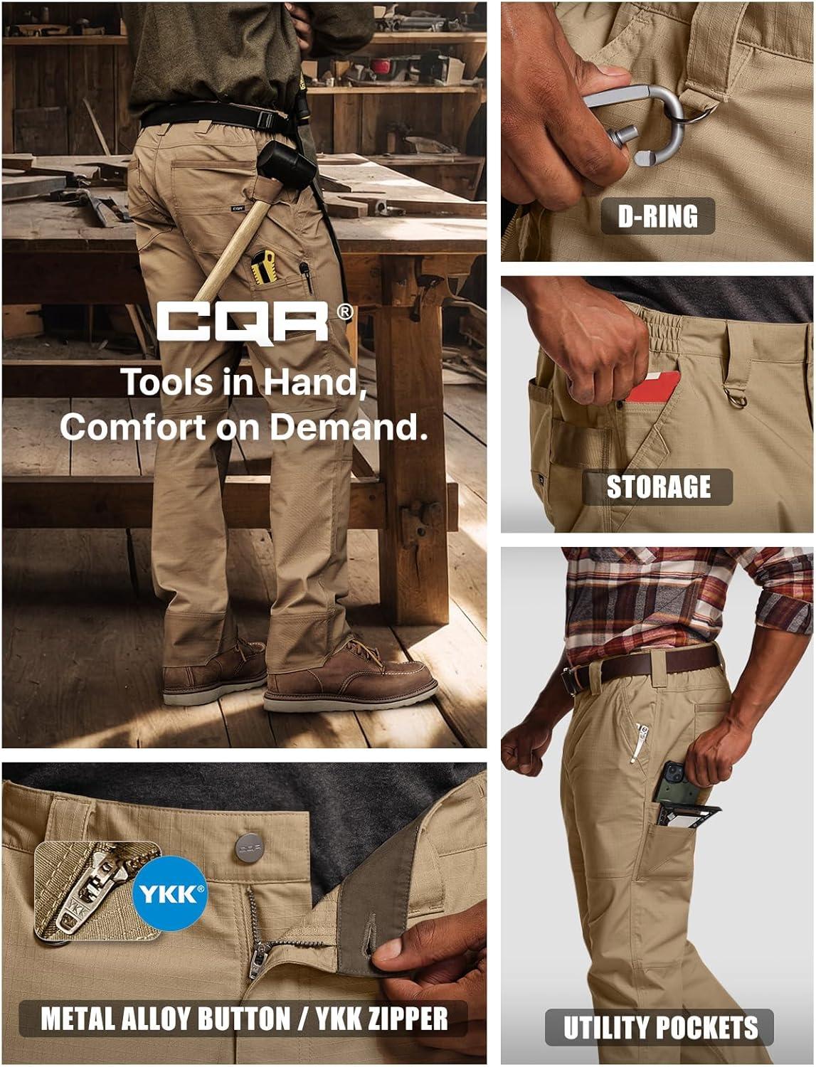 imageCQR Mens Quick Dry Work Pants Water Resistant Outdoor Tactical Pants Lightweight Stretch Cargo Hiking PantsLumber Cougar