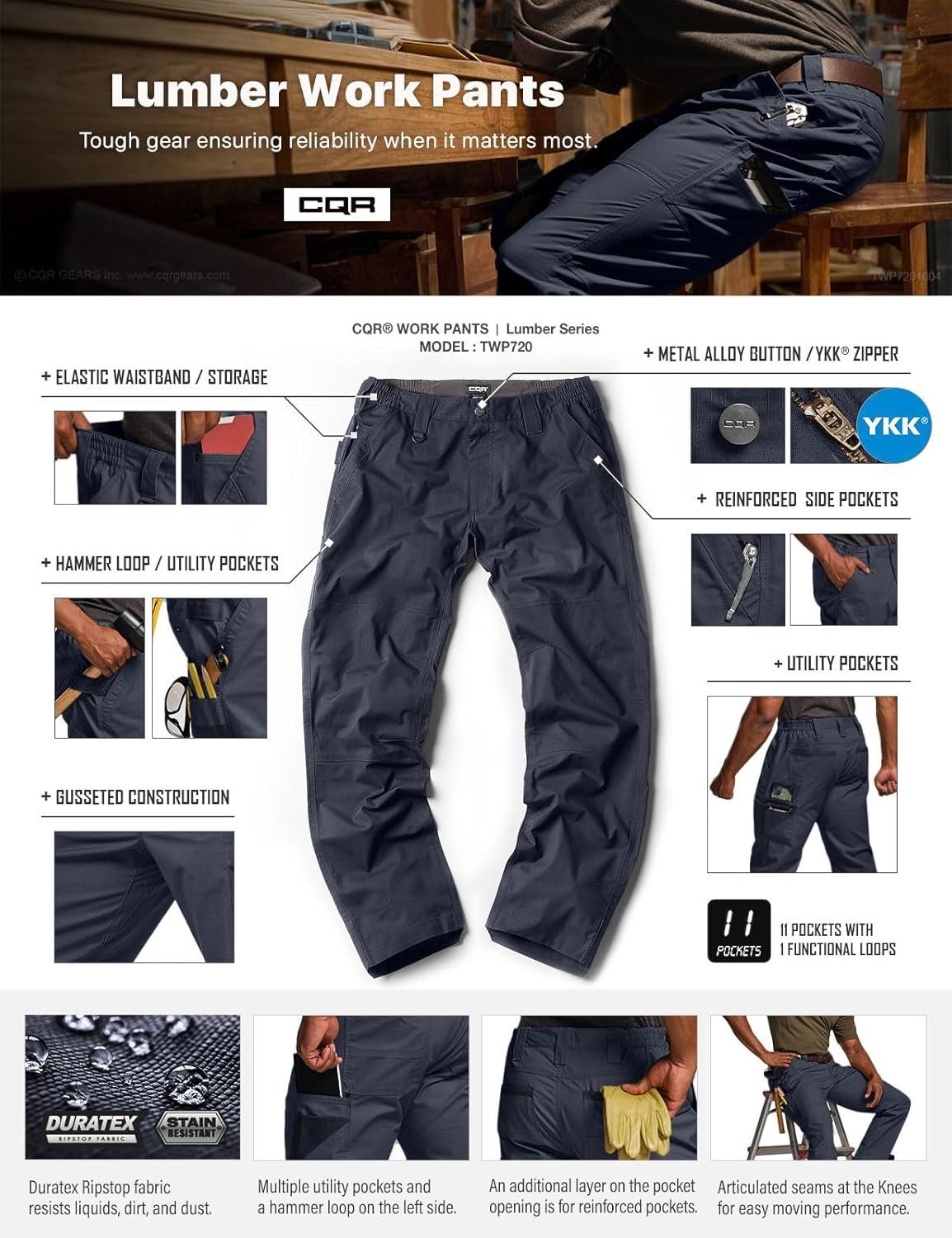 imageCQR Mens Quick Dry Work Pants Water Resistant Outdoor Tactical Pants Lightweight Stretch Cargo Hiking PantsLumber Operator Navy