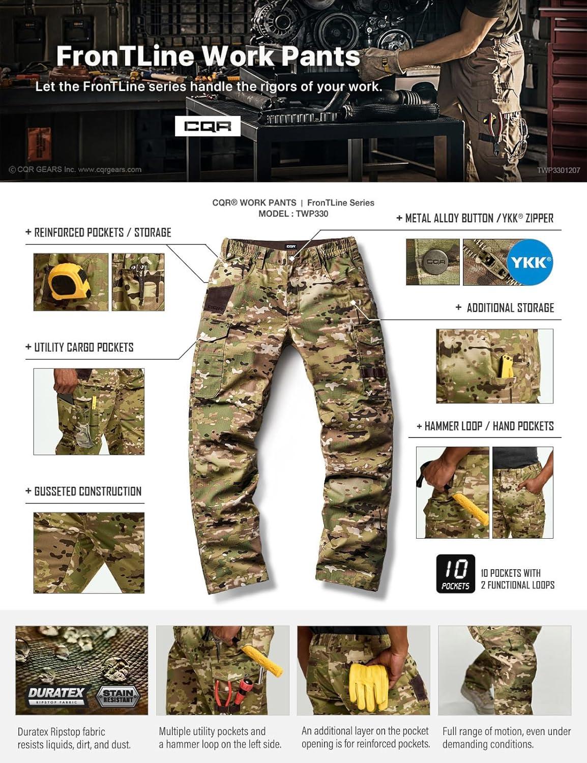 imageCQR Mens Quick Dry Work Pants Water Resistant Outdoor Tactical Pants Lightweight Stretch Cargo Hiking PantsPrint Work Pants Utility Camo