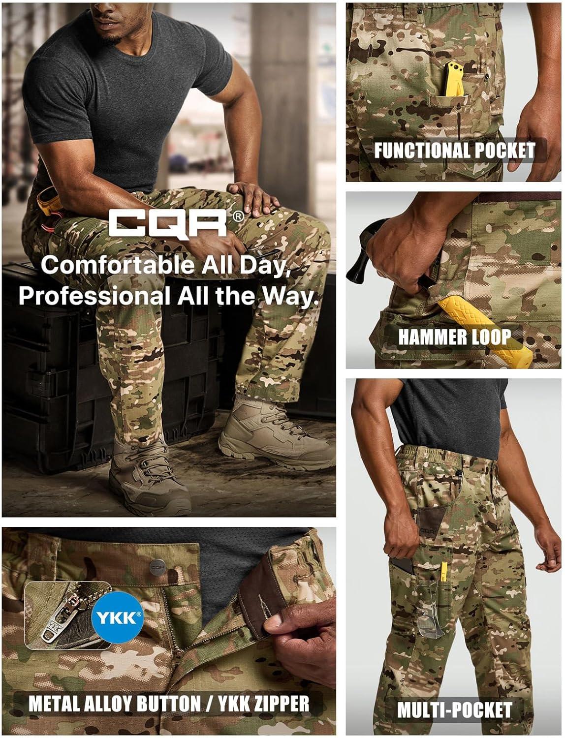 imageCQR Mens Quick Dry Work Pants Water Resistant Outdoor Tactical Pants Lightweight Stretch Cargo Hiking PantsPrint Work Pants Utility Camo