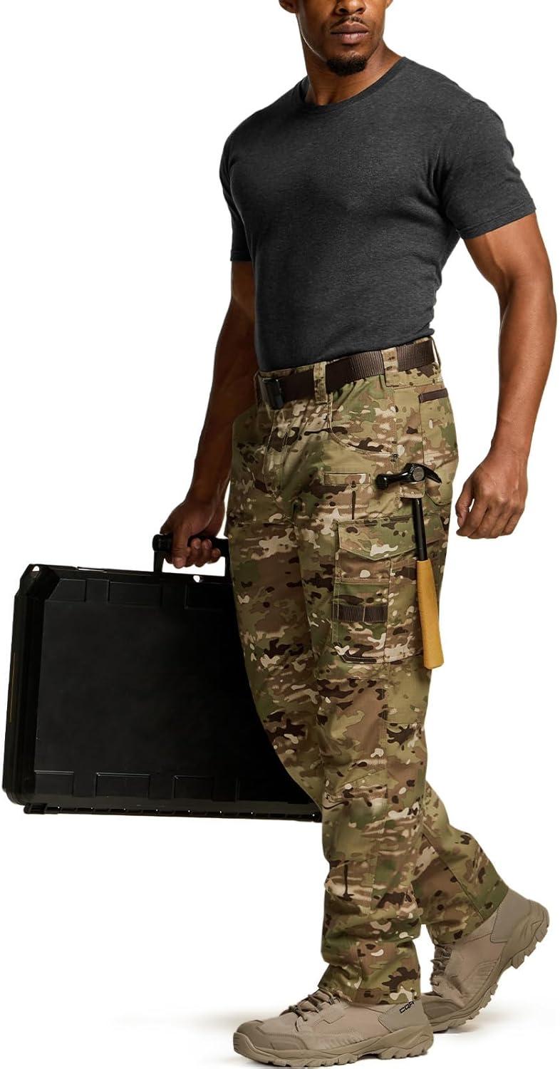 imageCQR Mens Quick Dry Work Pants Water Resistant Outdoor Tactical Pants Lightweight Stretch Cargo Hiking PantsPrint Work Pants Utility Camo