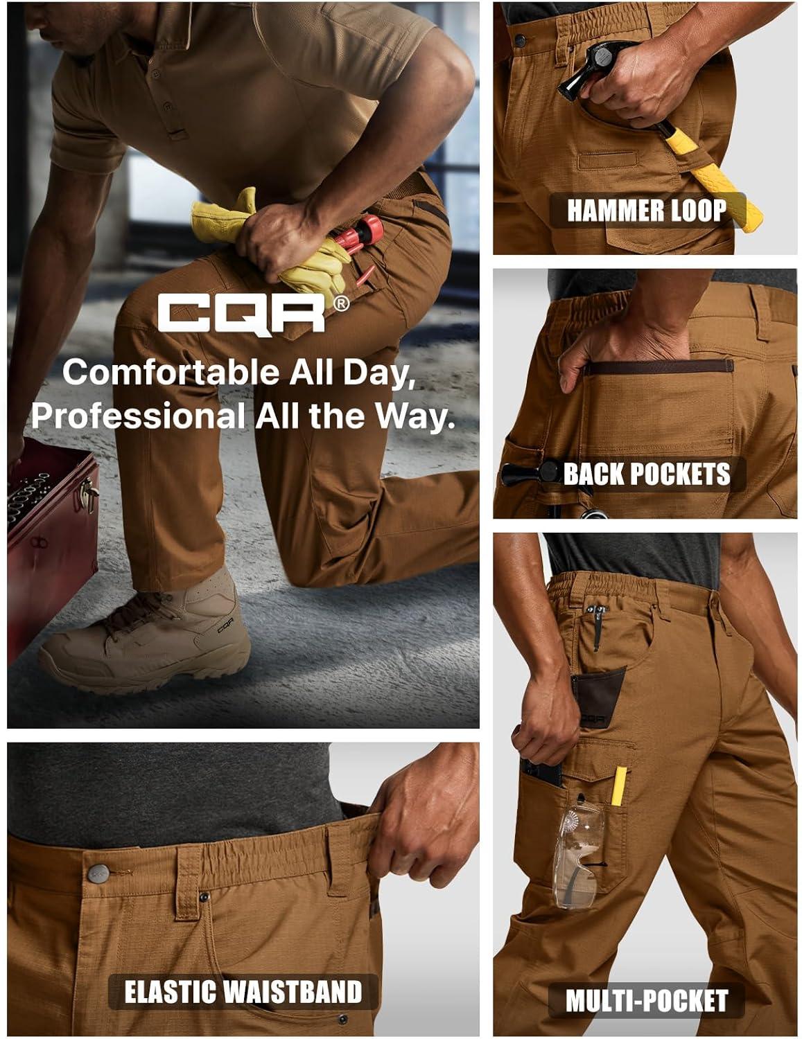 imageCQR Mens Quick Dry Work Pants Water Resistant Outdoor Tactical Pants Lightweight Stretch Cargo Hiking PantsWork Pants Copper Brown