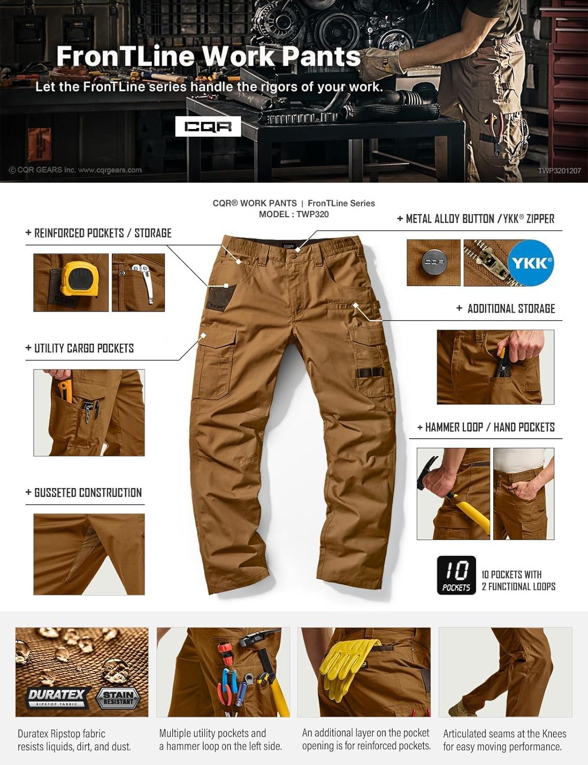 imageCQR Mens Quick Dry Work Pants Water Resistant Outdoor Tactical Pants Lightweight Stretch Cargo Hiking PantsWork Pants Copper Brown