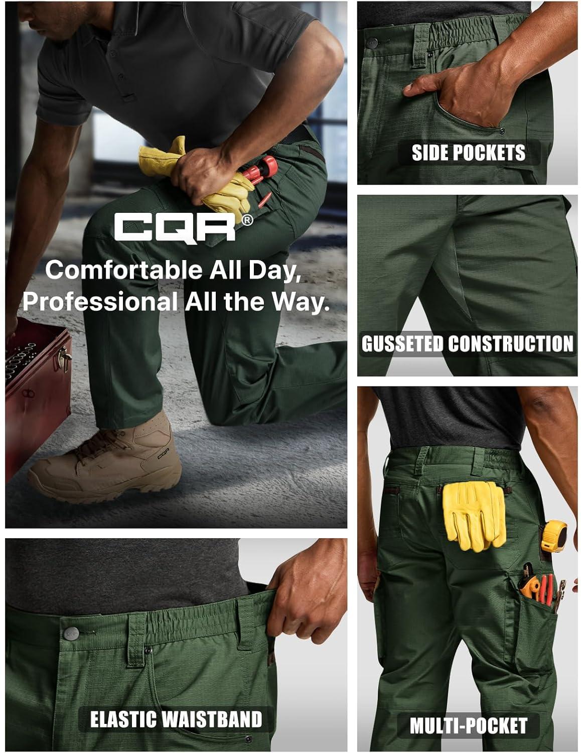 imageCQR Mens Quick Dry Work Pants Water Resistant Outdoor Tactical Pants Lightweight Stretch Cargo Hiking PantsWork Pants Green Kelp