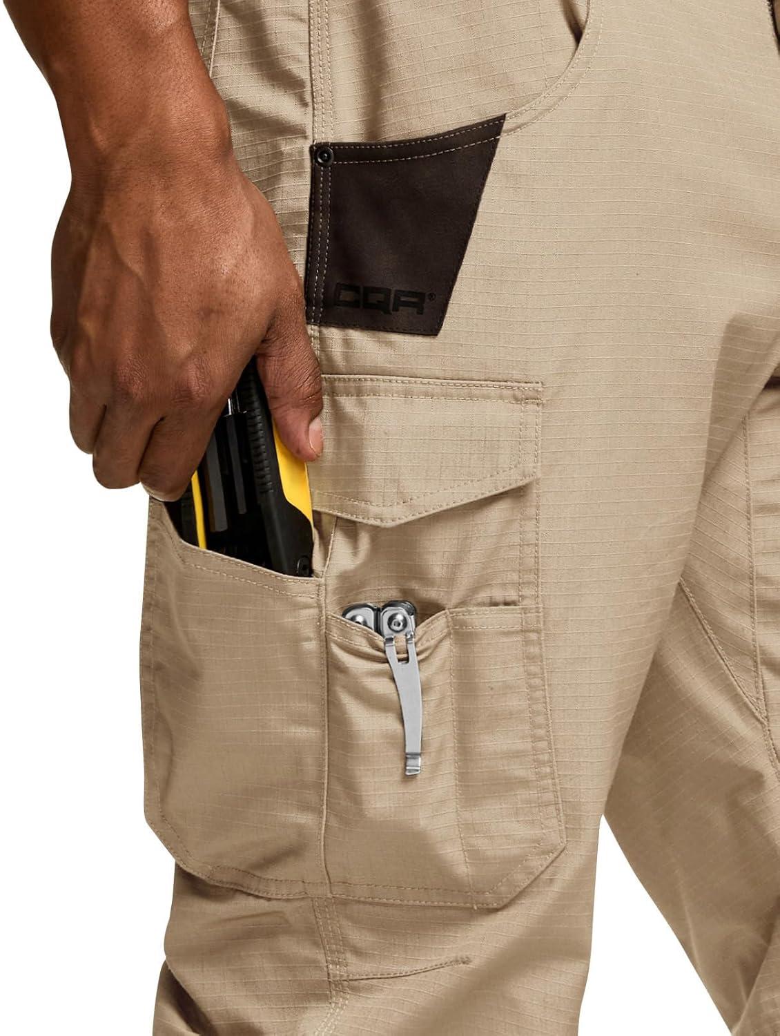 imageCQR Mens Quick Dry Work Pants Water Resistant Outdoor Tactical Pants Lightweight Stretch Cargo Hiking PantsWork Pants Khaki