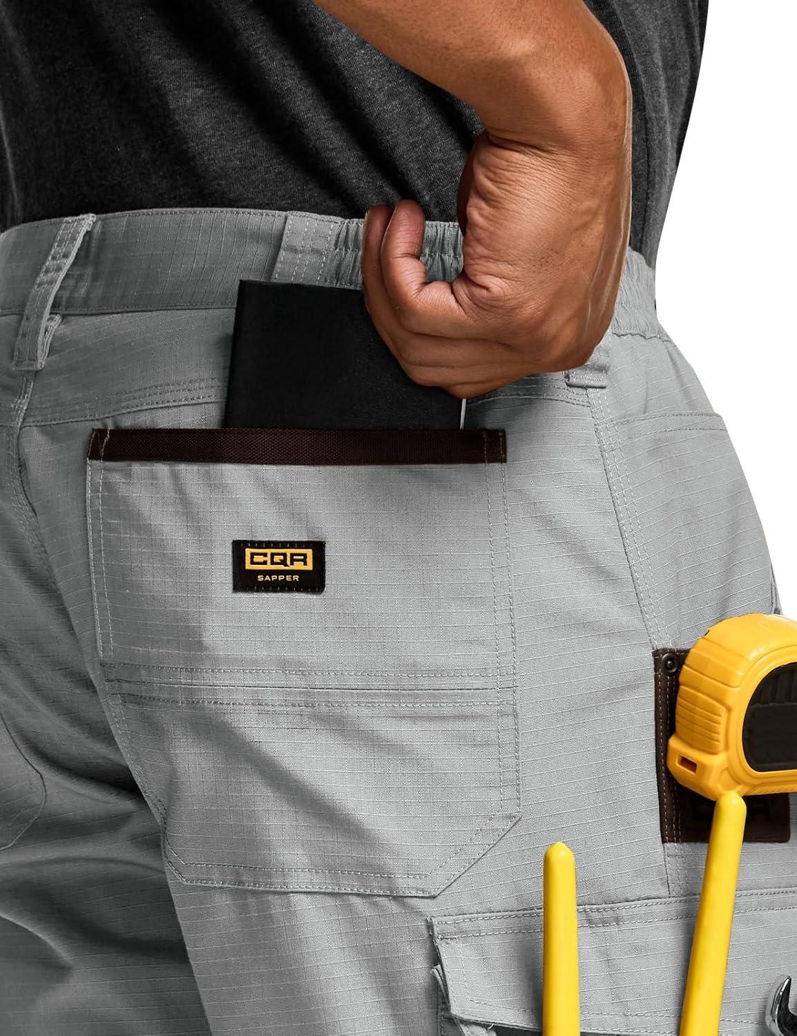 imageCQR Mens Quick Dry Work Pants Water Resistant Outdoor Tactical Pants Lightweight Stretch Cargo Hiking PantsWork Pants Stone