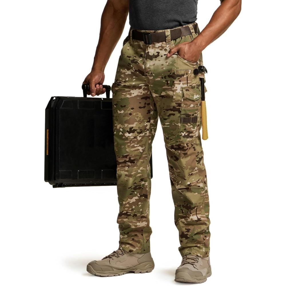 imageCQR Mens Quick Dry Work Pants Water Resistant Outdoor Tactical Pants Lightweight Stretch Cargo Hiking PantsPrint Work Pants Utility Camo