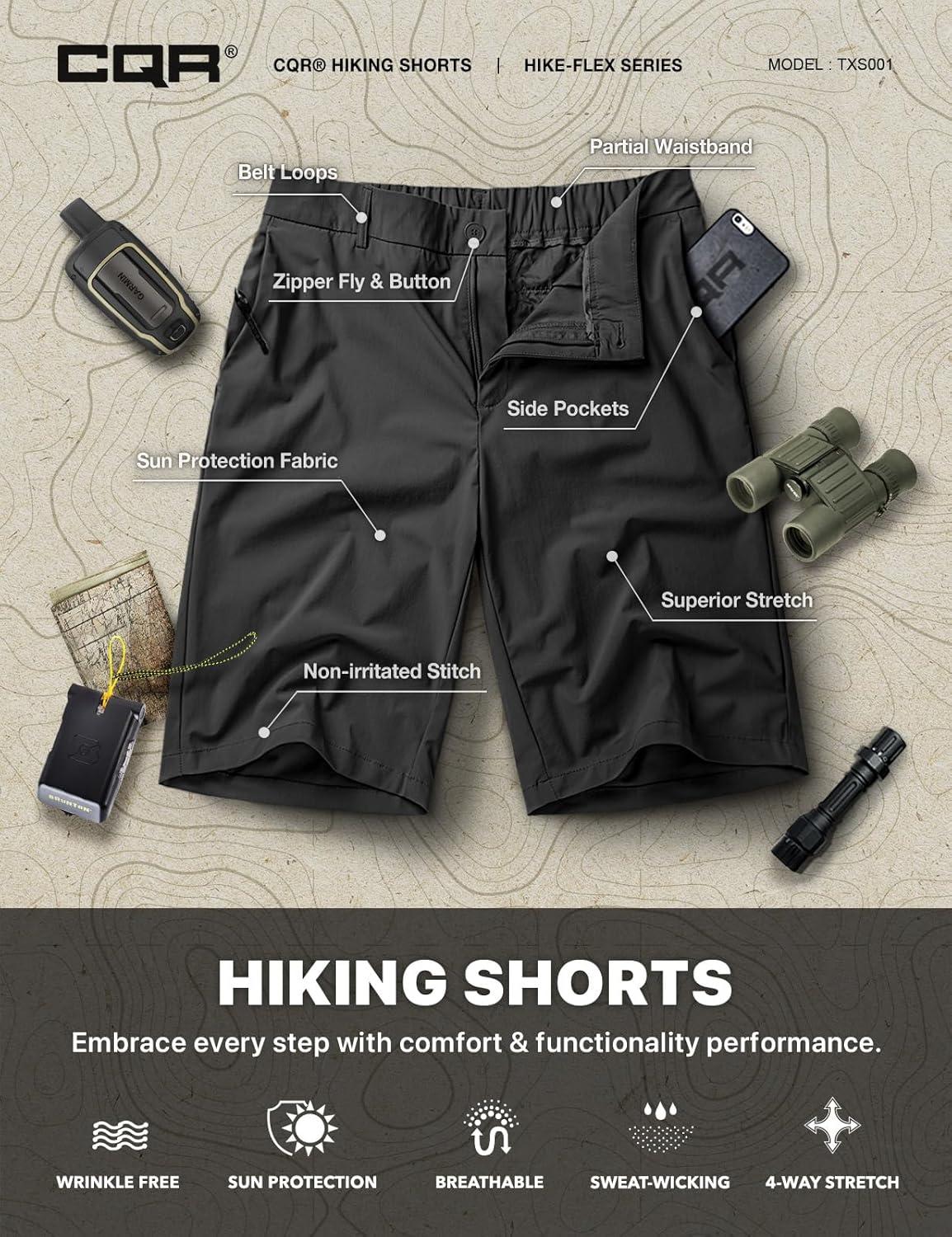 image:imageCQR Mens Quick Dry Stretch Hiking Cargo Shorts Lightweight Water Resistant Tactical Casual Golf amp Outdoor with PocketsHike Flex Black