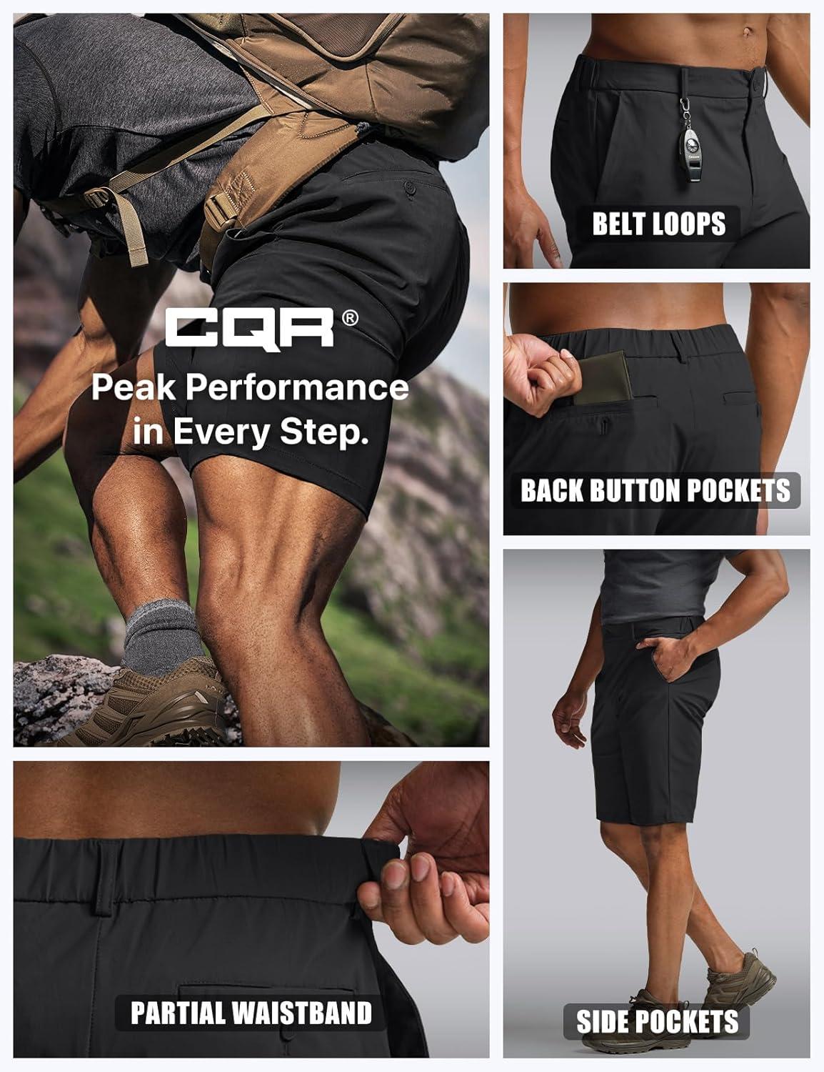 image:imageCQR Mens Quick Dry Stretch Hiking Cargo Shorts Lightweight Water Resistant Tactical Casual Golf amp Outdoor with PocketsHike Flex Black