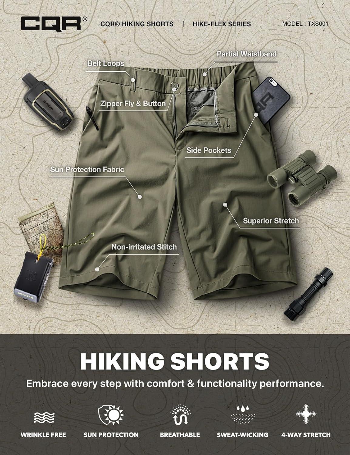 image:imageCQR Mens Quick Dry Stretch Hiking Cargo Shorts Lightweight Water Resistant Tactical Casual Golf amp Outdoor with PocketsHike Flex Khaki