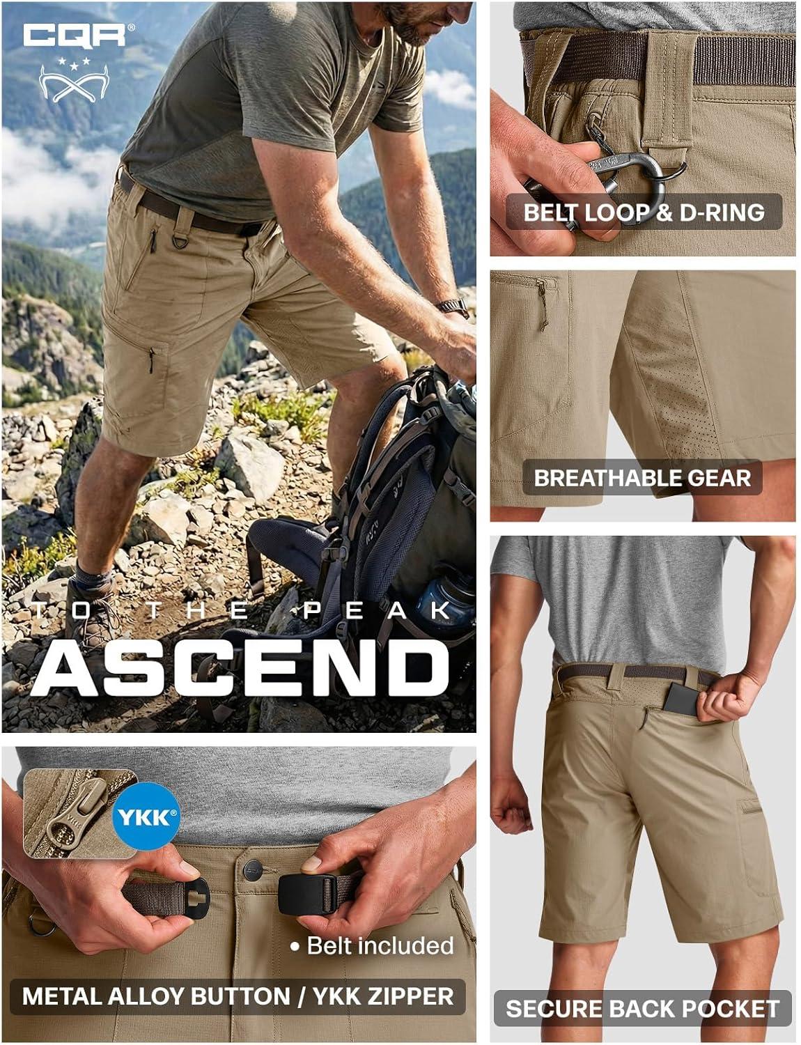 image:imageCQR Mens Quick Dry Stretch Hiking Cargo Shorts Lightweight Water Resistant Tactical Casual Golf amp Outdoor with PocketsPeak Alamo Khaki