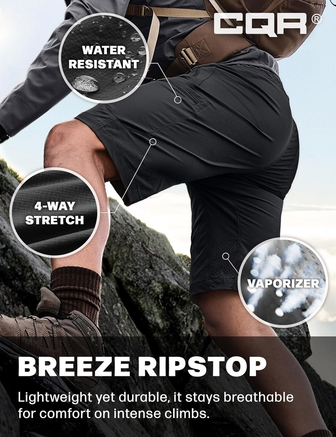 image:imageCQR Mens Quick Dry Stretch Hiking Cargo Shorts Lightweight Water Resistant Tactical Casual Golf amp Outdoor with PocketsPeak Black