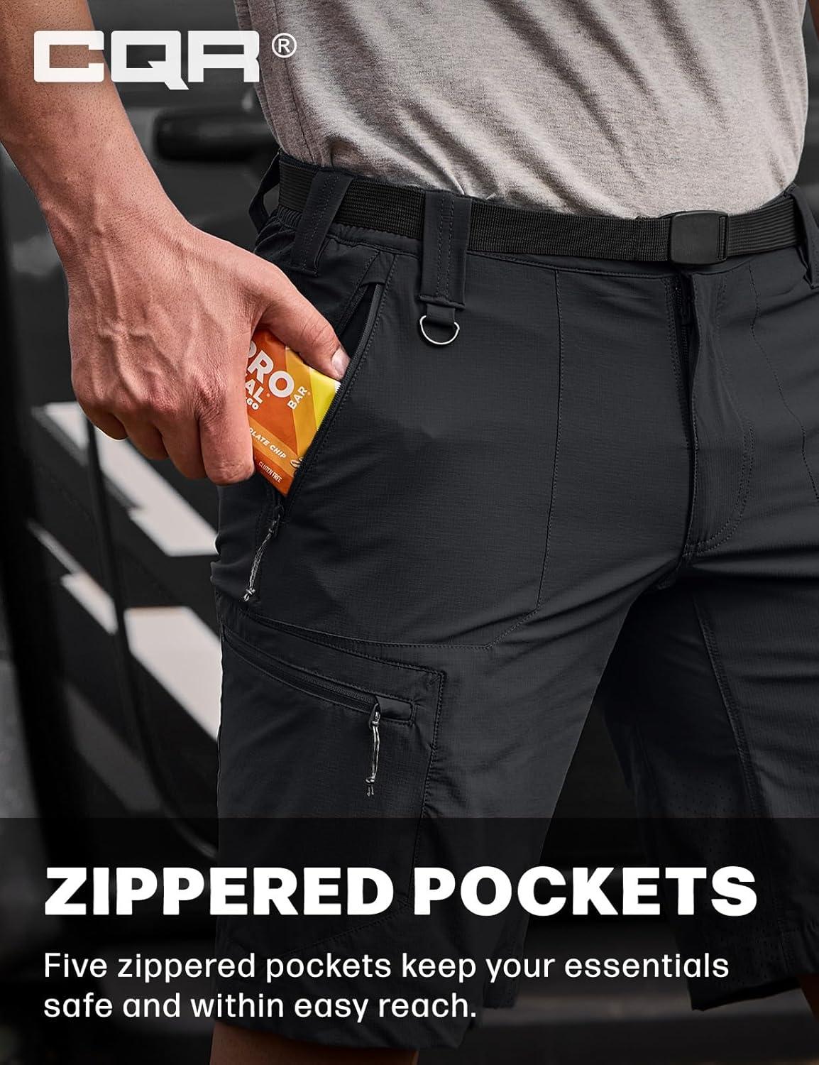 image:imageCQR Mens Quick Dry Stretch Hiking Cargo Shorts Lightweight Water Resistant Tactical Casual Golf amp Outdoor with PocketsPeak Black