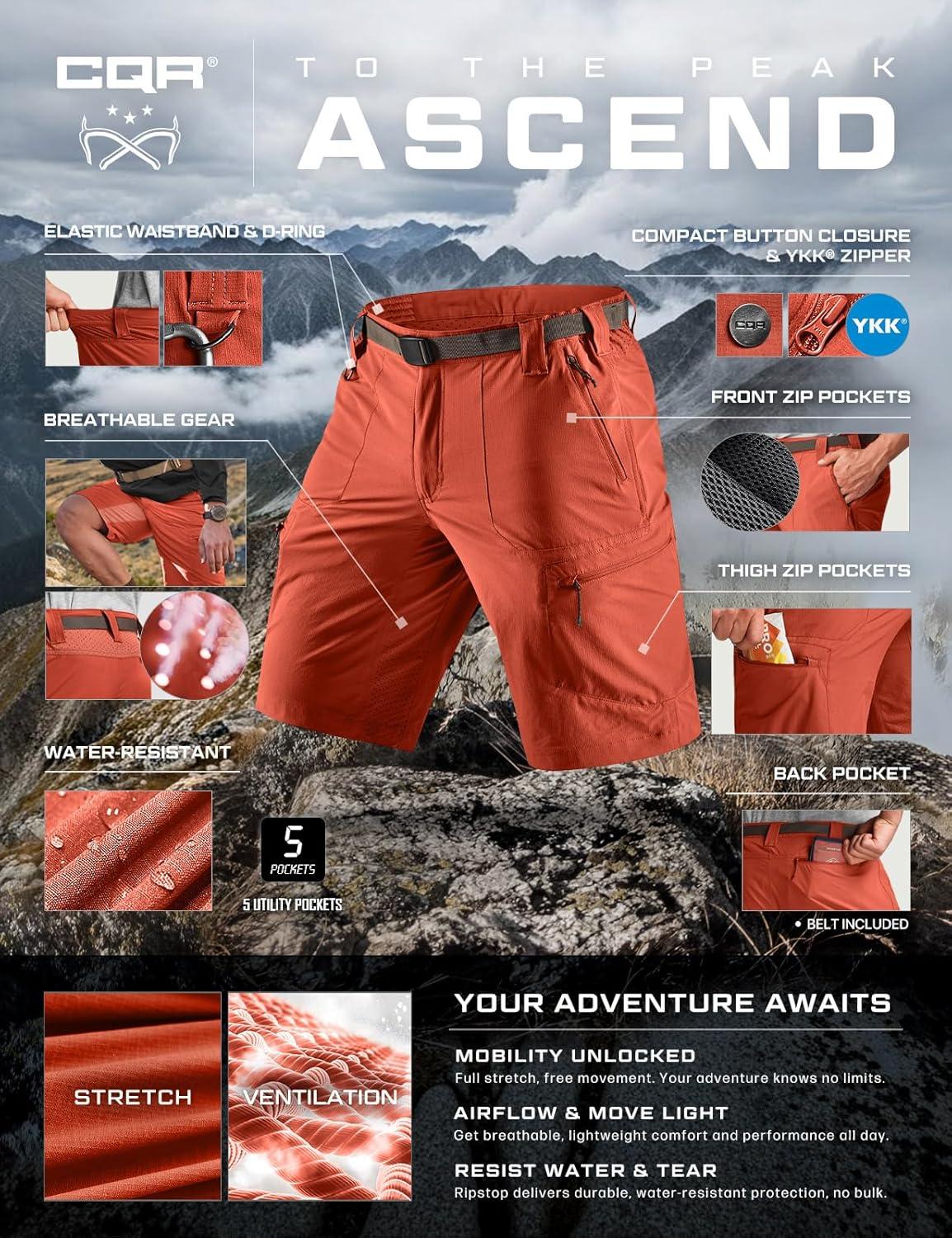 image:imageCQR Mens Quick Dry Stretch Hiking Cargo Shorts Lightweight Water Resistant Tactical Casual Golf amp Outdoor with PocketsPeak Burnt Orange