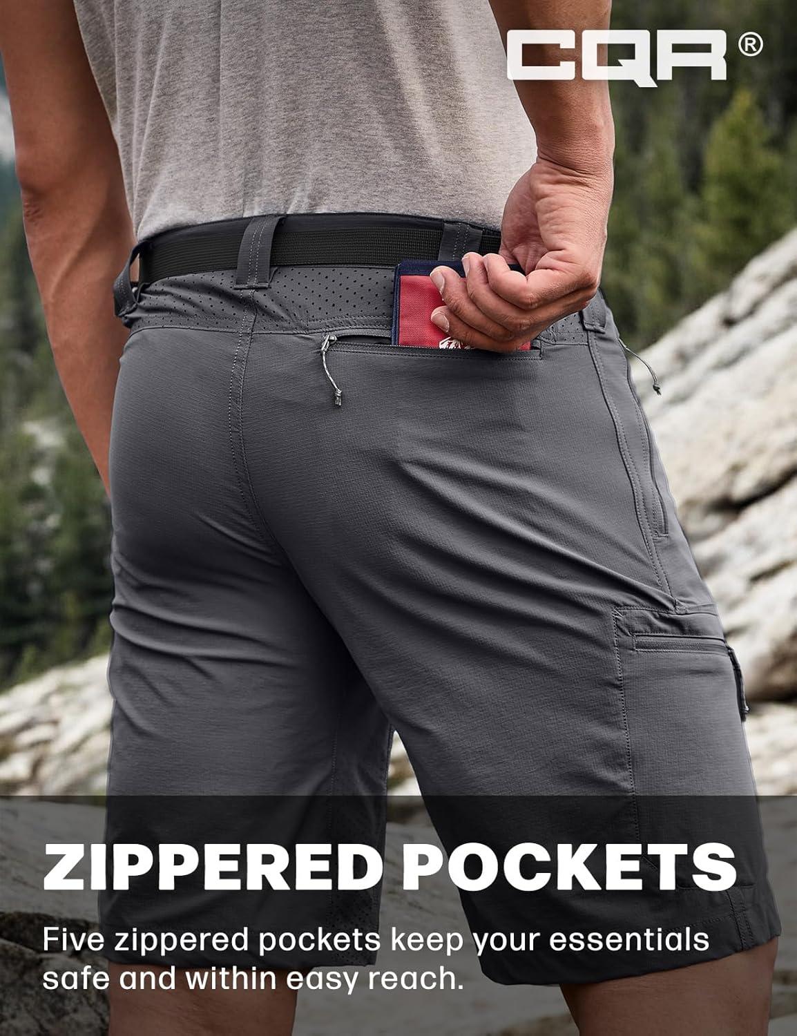 image:imageCQR Mens Quick Dry Stretch Hiking Cargo Shorts Lightweight Water Resistant Tactical Casual Golf amp Outdoor with PocketsPeak Carbon Grey