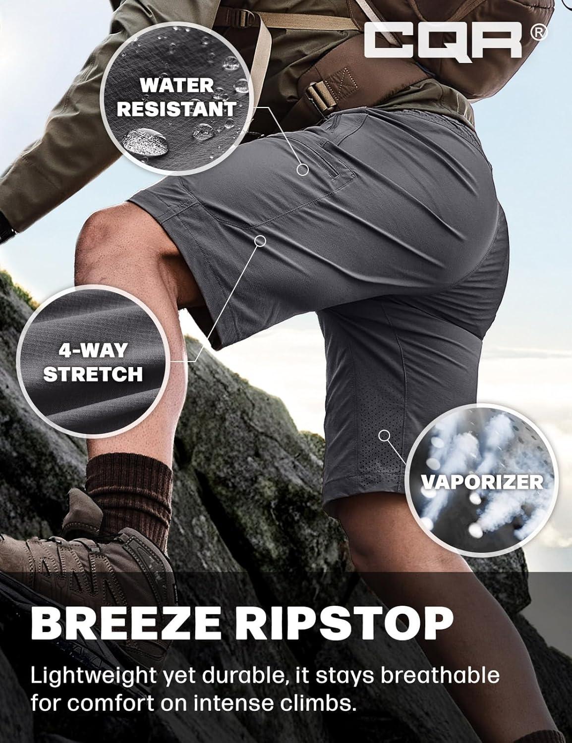 image:imageCQR Mens Quick Dry Stretch Hiking Cargo Shorts Lightweight Water Resistant Tactical Casual Golf amp Outdoor with PocketsPeak Carbon Grey