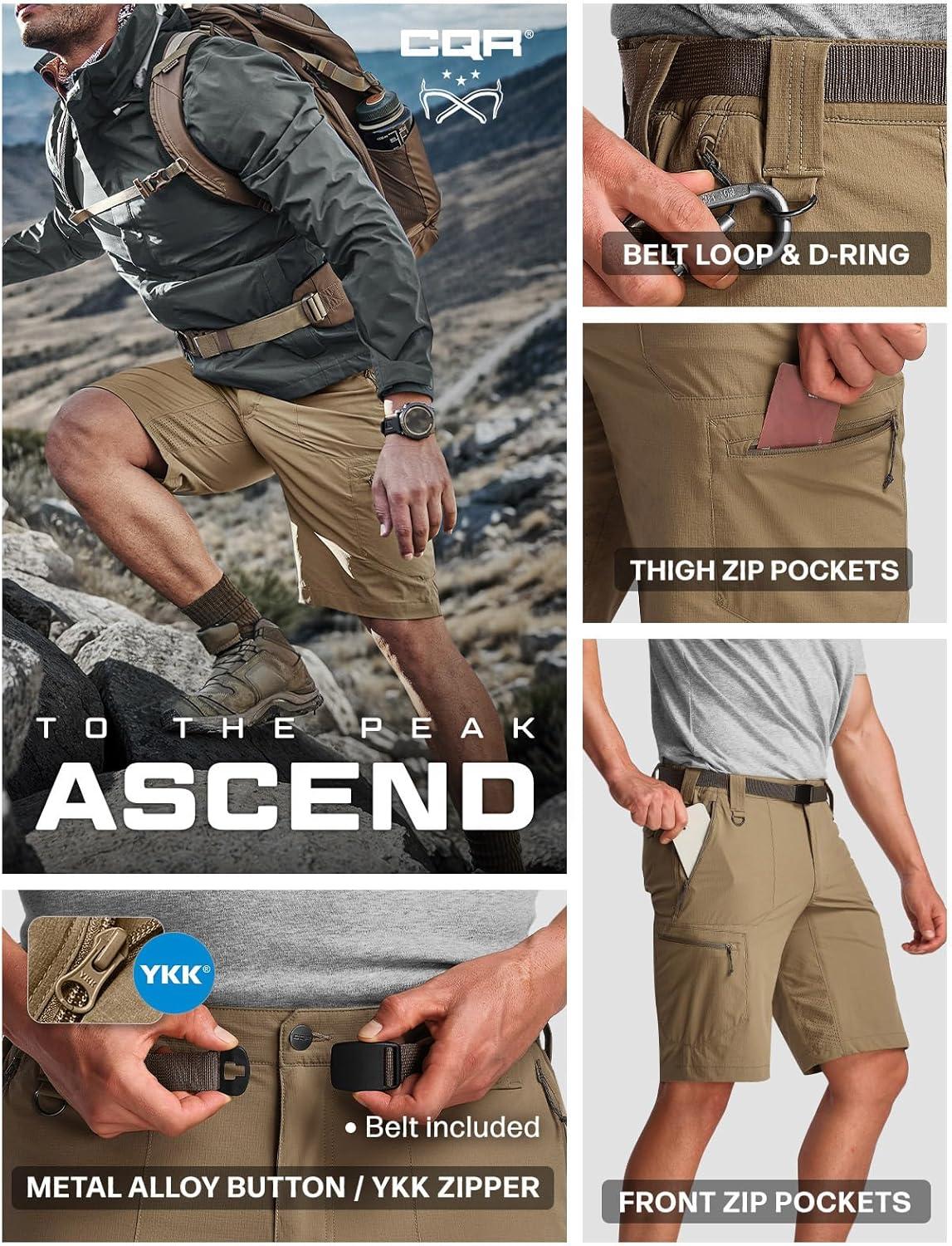 image:imageCQR Mens Quick Dry Stretch Hiking Cargo Shorts Lightweight Water Resistant Tactical Casual Golf amp Outdoor with PocketsPeak Cougar