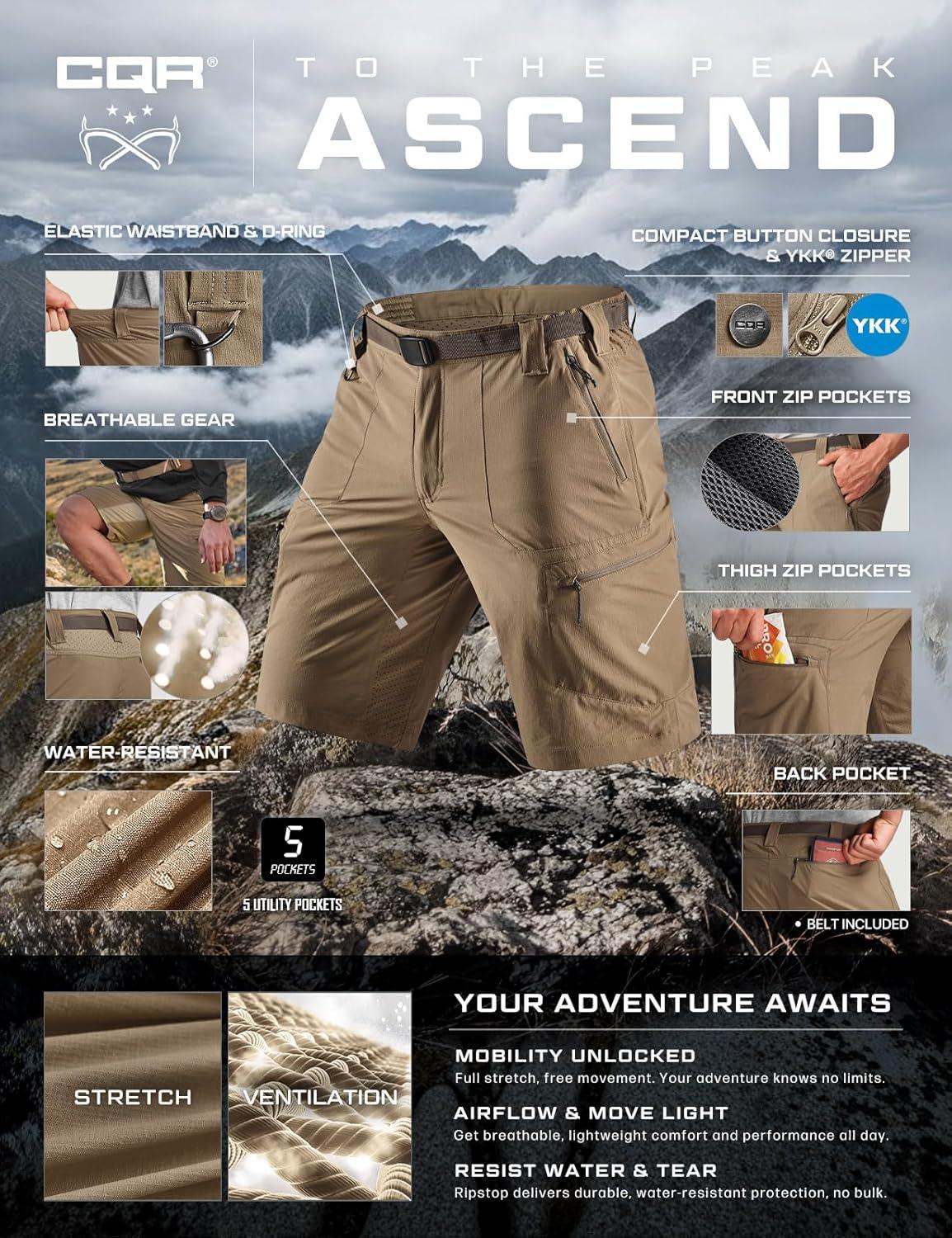 image:imageCQR Mens Quick Dry Stretch Hiking Cargo Shorts Lightweight Water Resistant Tactical Casual Golf amp Outdoor with PocketsPeak Cougar