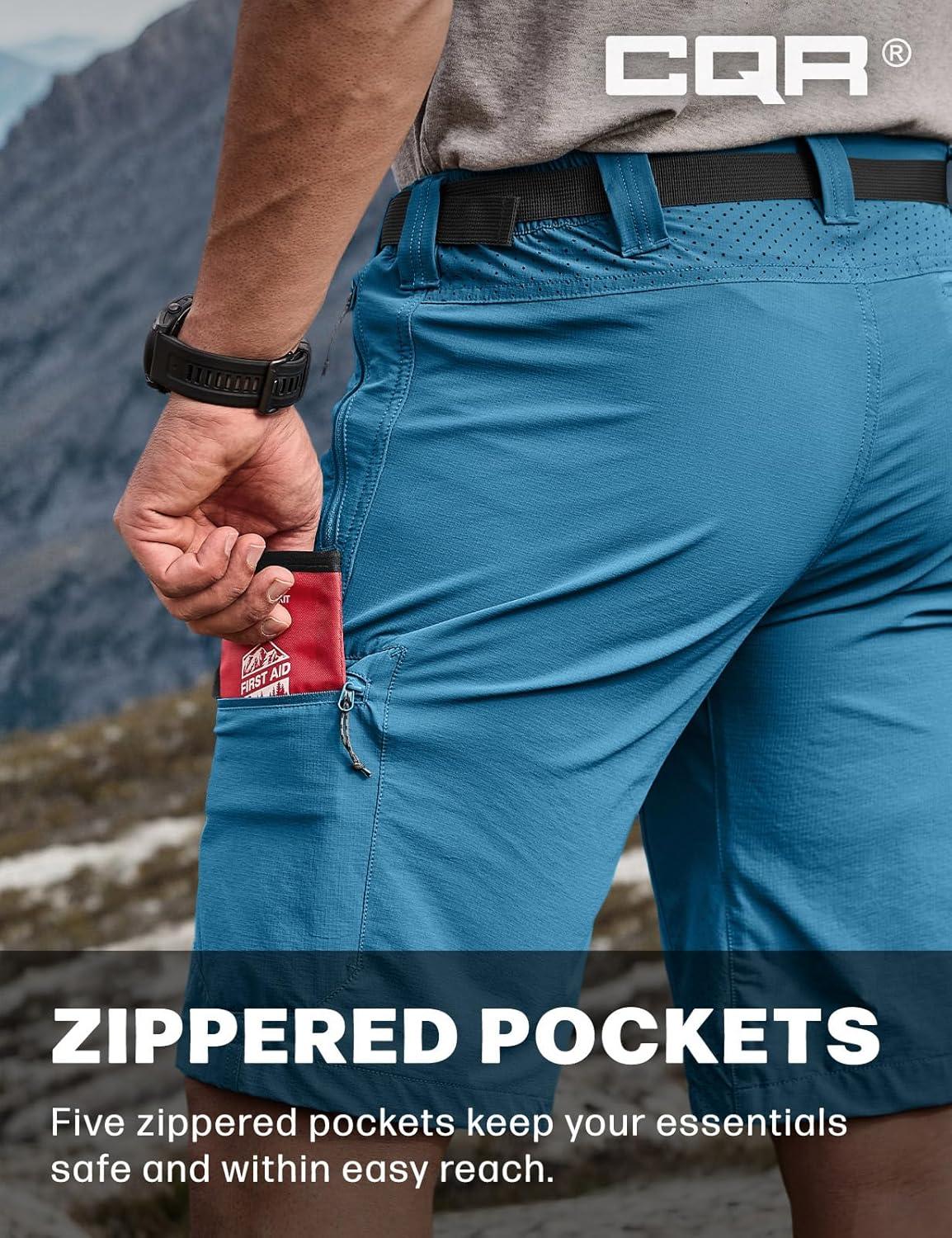 image:imageCQR Mens Quick Dry Stretch Hiking Cargo Shorts Lightweight Water Resistant Tactical Casual Golf amp Outdoor with PocketsPeak Glaucous