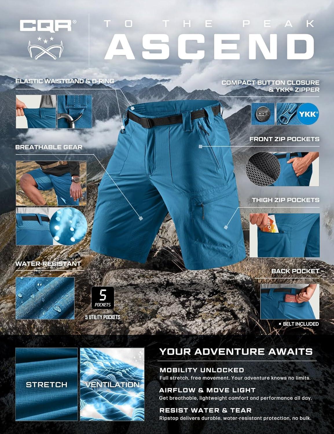 image:imageCQR Mens Quick Dry Stretch Hiking Cargo Shorts Lightweight Water Resistant Tactical Casual Golf amp Outdoor with PocketsPeak Glaucous