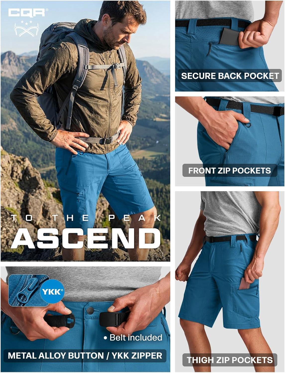 image:imageCQR Mens Quick Dry Stretch Hiking Cargo Shorts Lightweight Water Resistant Tactical Casual Golf amp Outdoor with PocketsPeak Glaucous