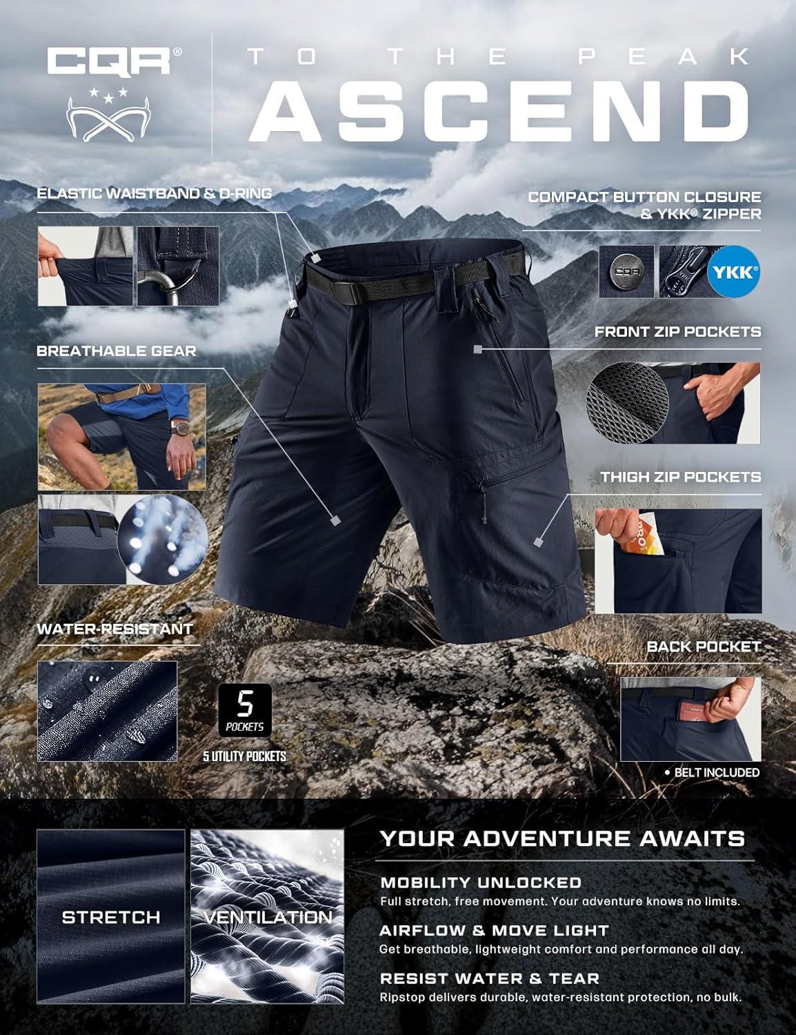 image:imageCQR Mens Quick Dry Stretch Hiking Cargo Shorts Lightweight Water Resistant Tactical Casual Golf amp Outdoor with PocketsPeak Polar Navy