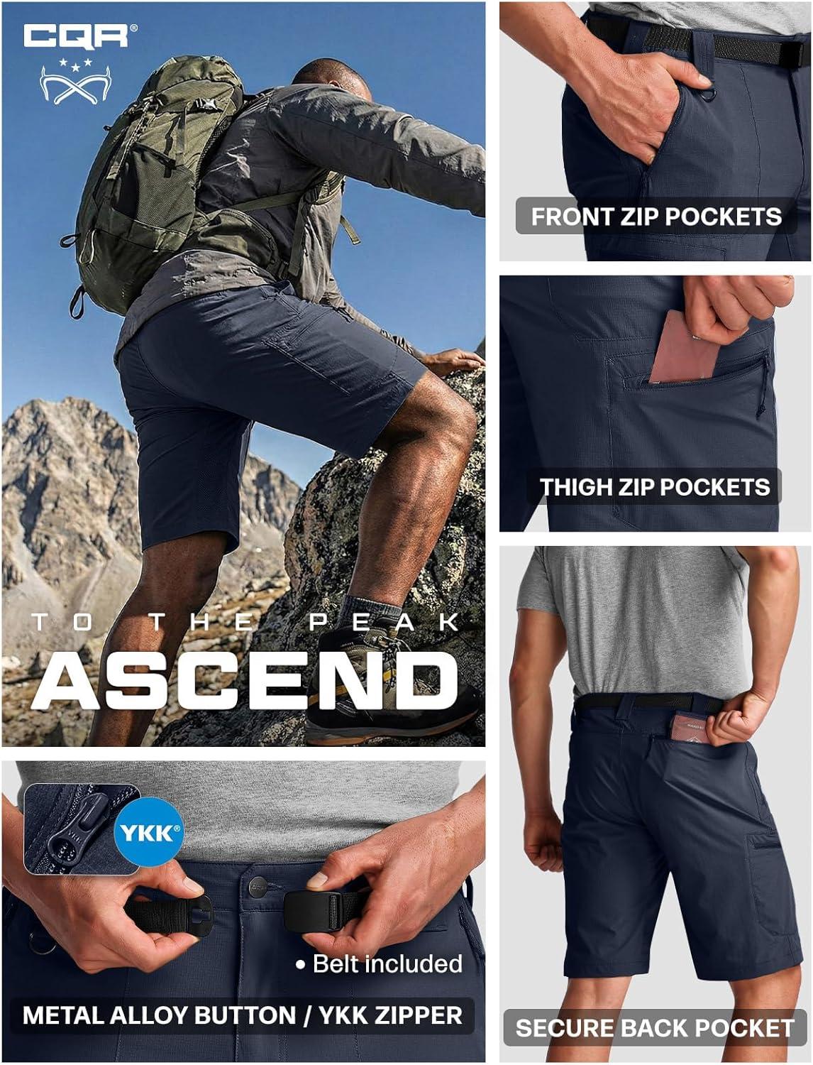 image:imageCQR Mens Quick Dry Stretch Hiking Cargo Shorts Lightweight Water Resistant Tactical Casual Golf amp Outdoor with PocketsPeak Polar Navy