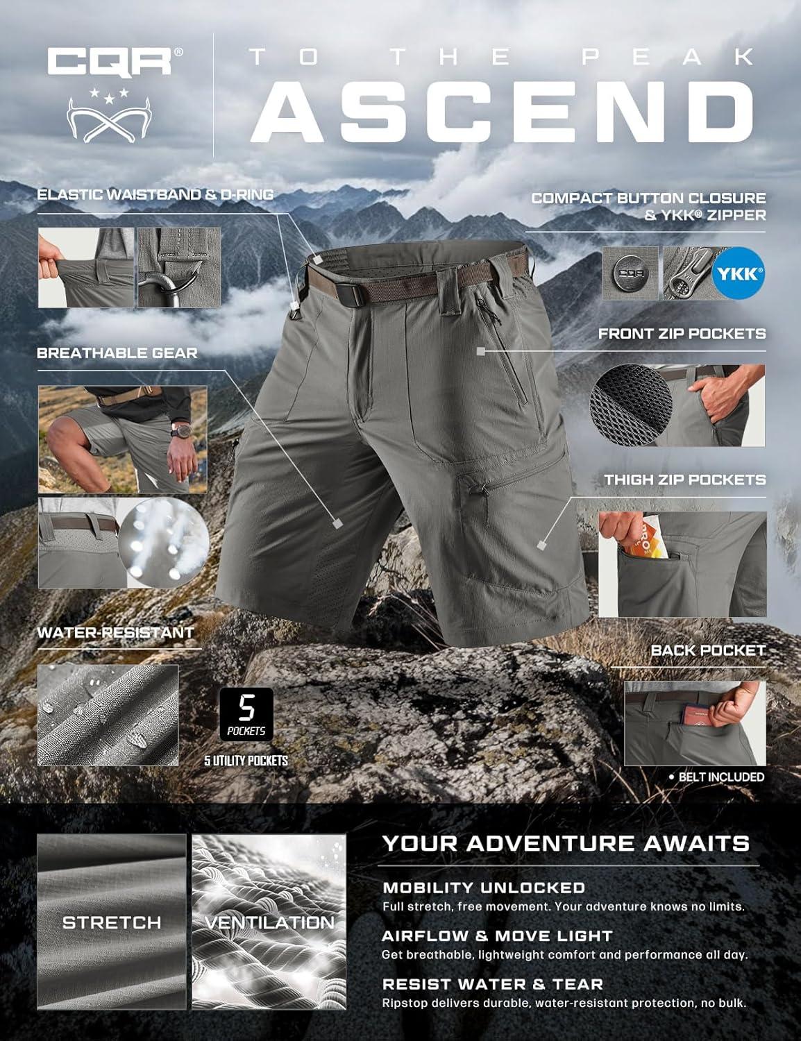 image:imageCQR Mens Quick Dry Stretch Hiking Cargo Shorts Lightweight Water Resistant Tactical Casual Golf amp Outdoor with PocketsPeak Sage